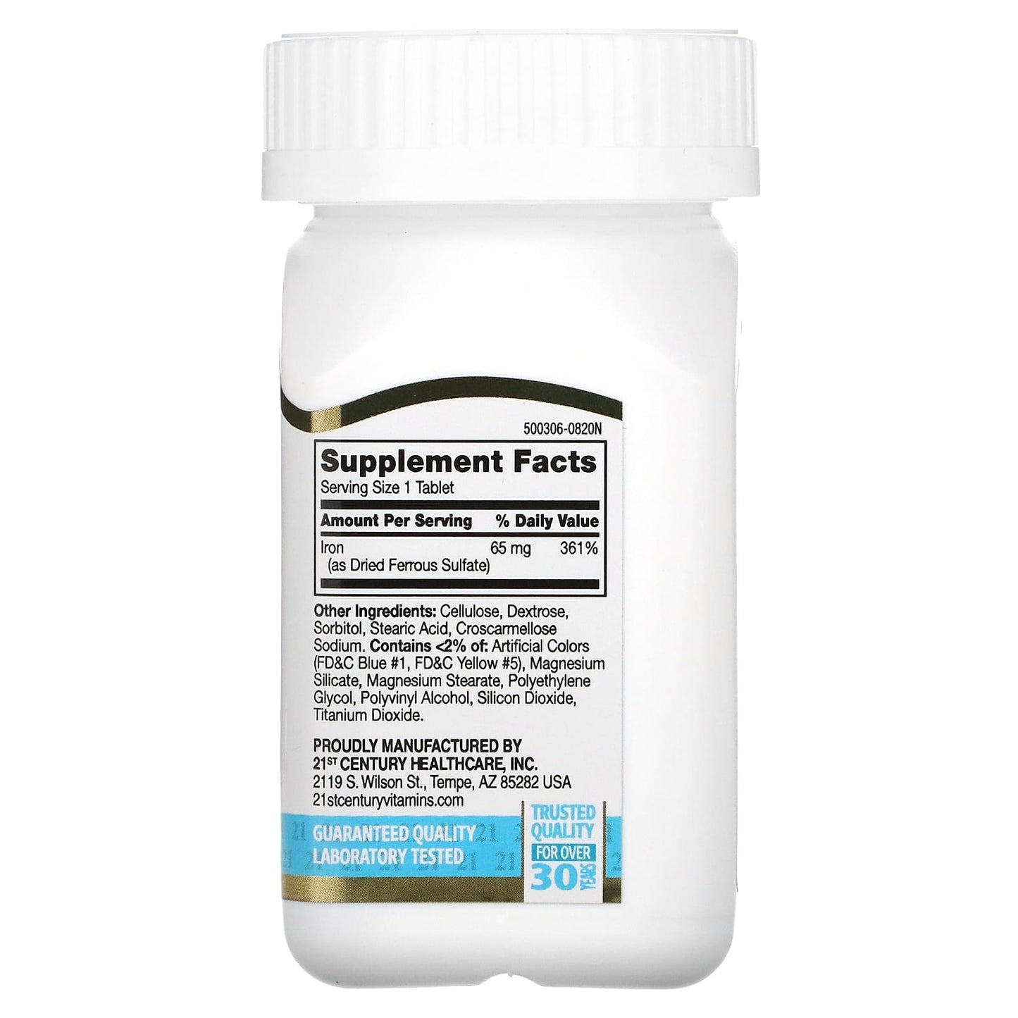21st Century Iron Supplement, 65mg, 120 Tablets for Energy - Image 2