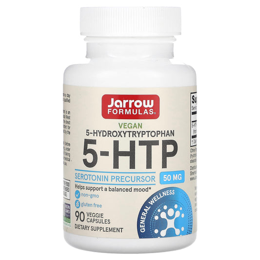 Jarrow Formulas 5-HTP 50mg, 90 Vegan Capsules for Mood Support - Image 1