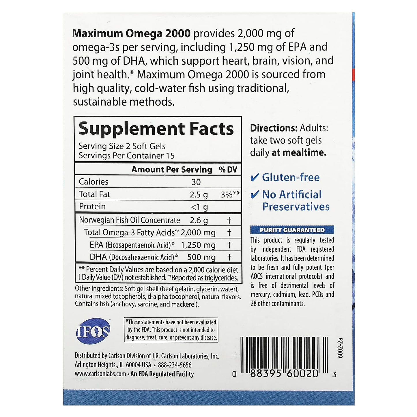 Carlson Maximum Omega 2000 Natural Lemon Soft Gels 1,000mg - Image 2
