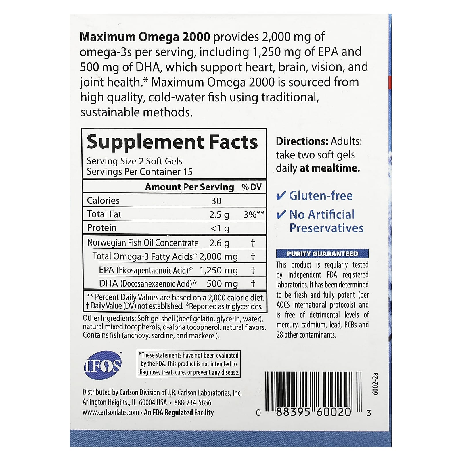 Carlson Maximum Omega 2000 Natural Lemon Soft Gels 1,000mg - Image 2