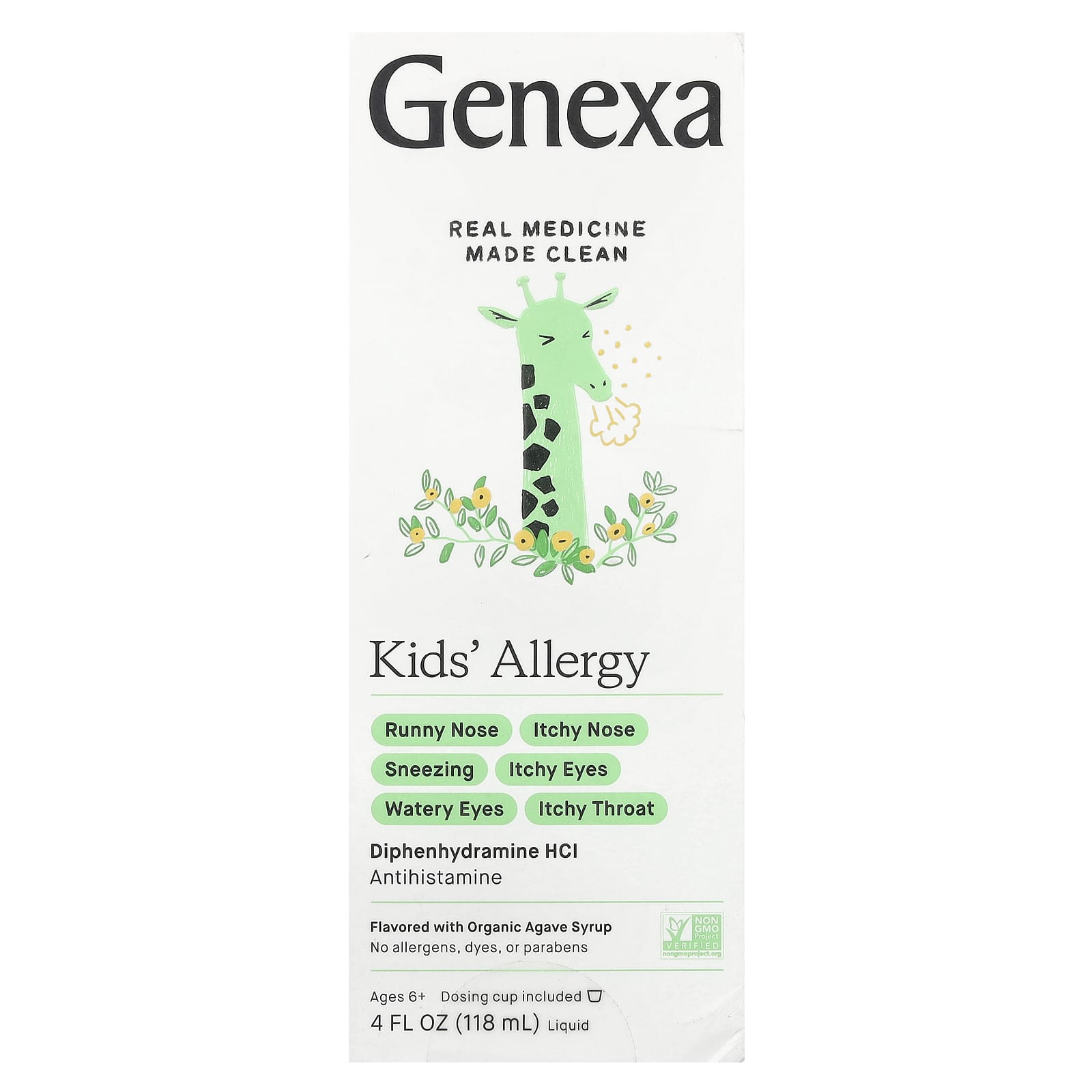 Genexa, Kids' Allergy, Ages 6+, Organic Agave, 4 fl oz (118 ml) (12.5 mg per Serving)