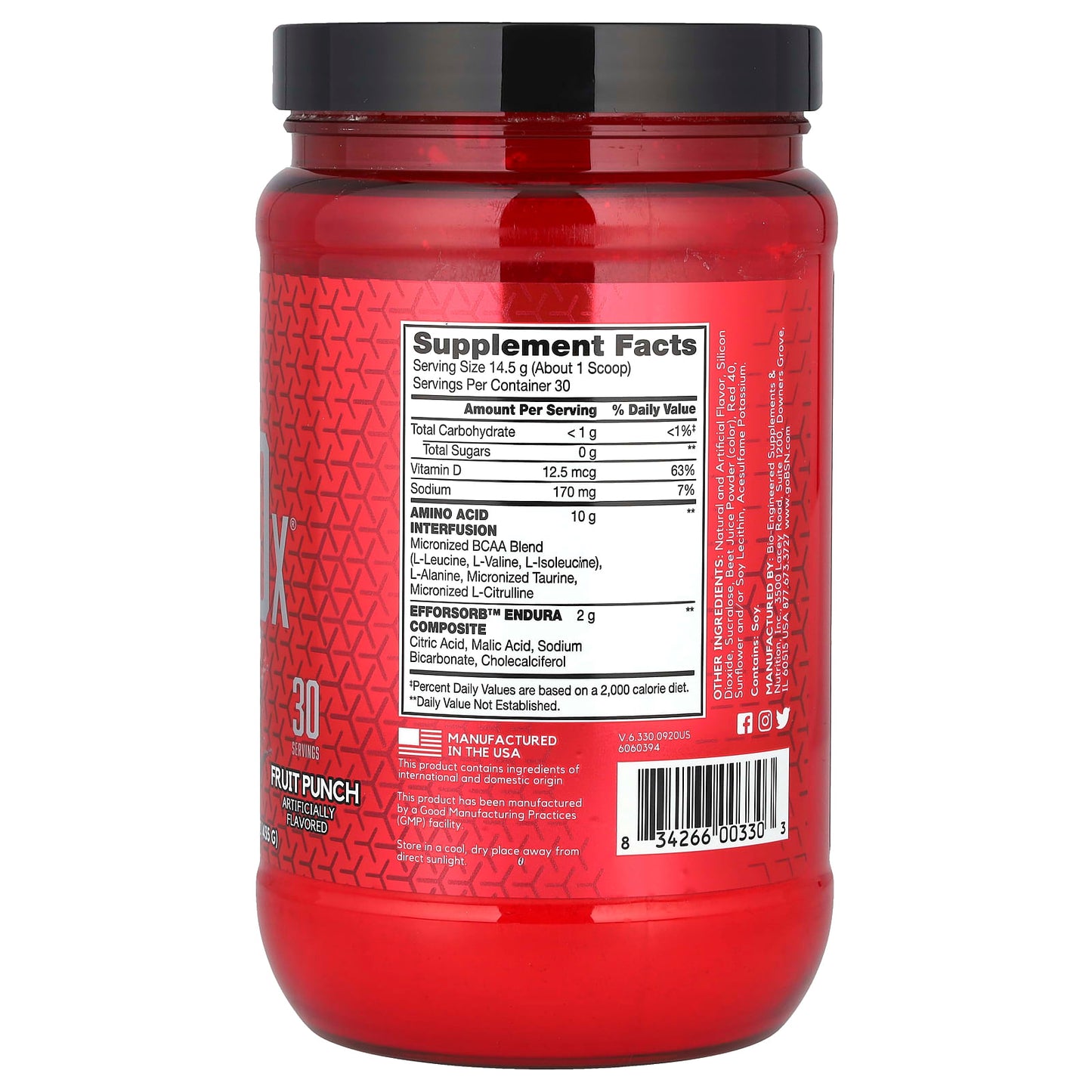 BSN AminoX Endurance Recovery Fruit Punch 15.3 oz Powder - Image 2
