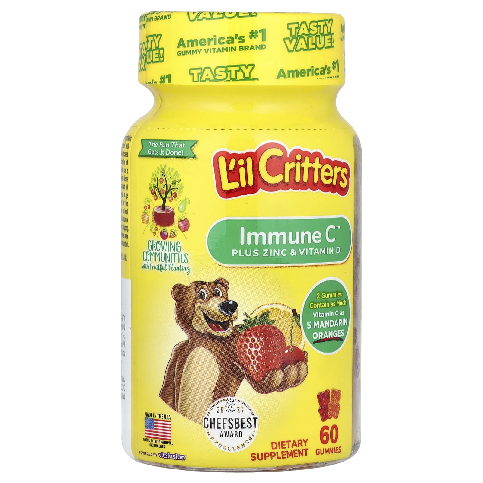 L'il Critters, Immune C™ Plus Zinc & Vitamin D, Assorted Flavors, 60 Gummies - Image 1