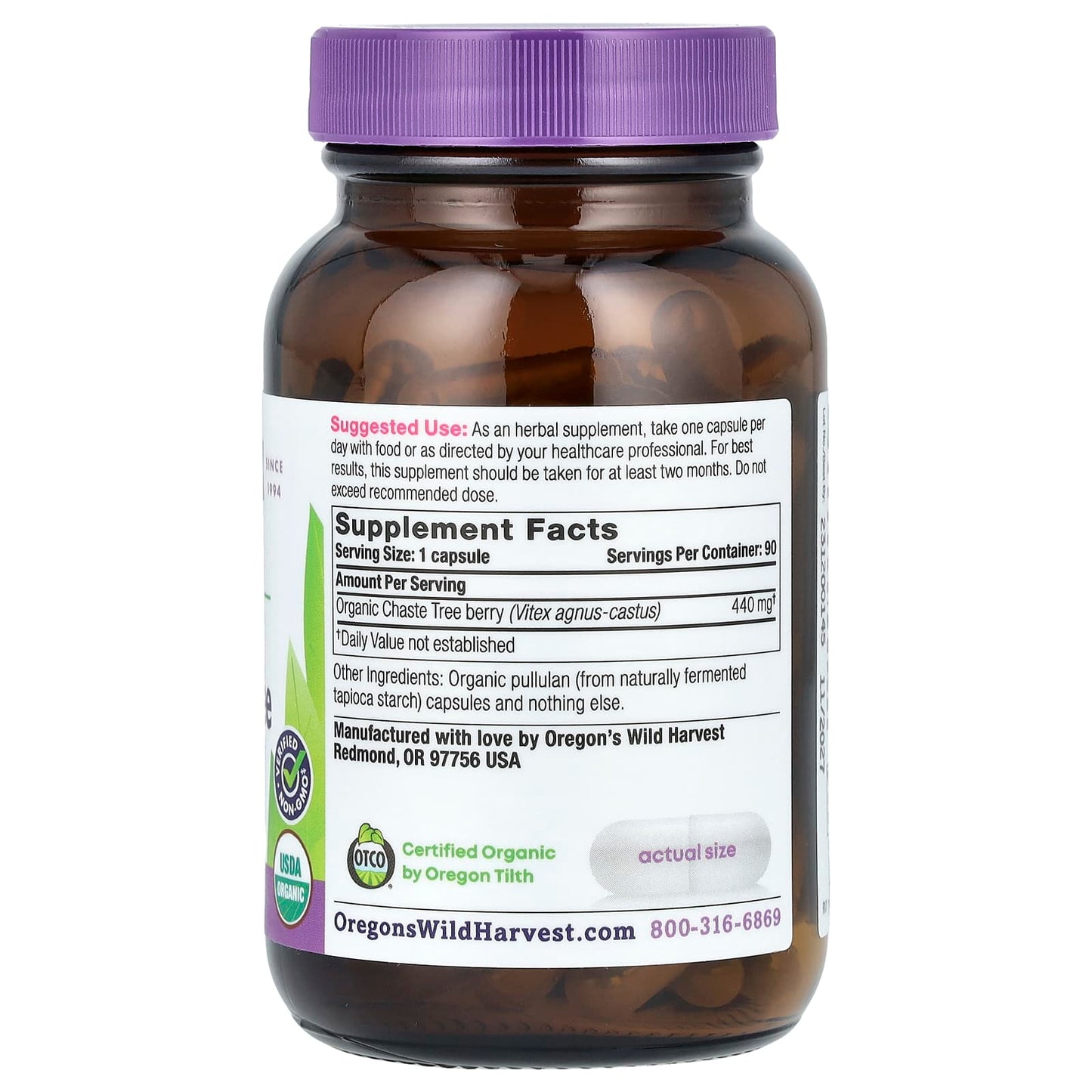 Oregon's Wild Harvest, Organic Chaste Tree, 90 Vegan Capsules (440 mg per Capsule) - Image 2