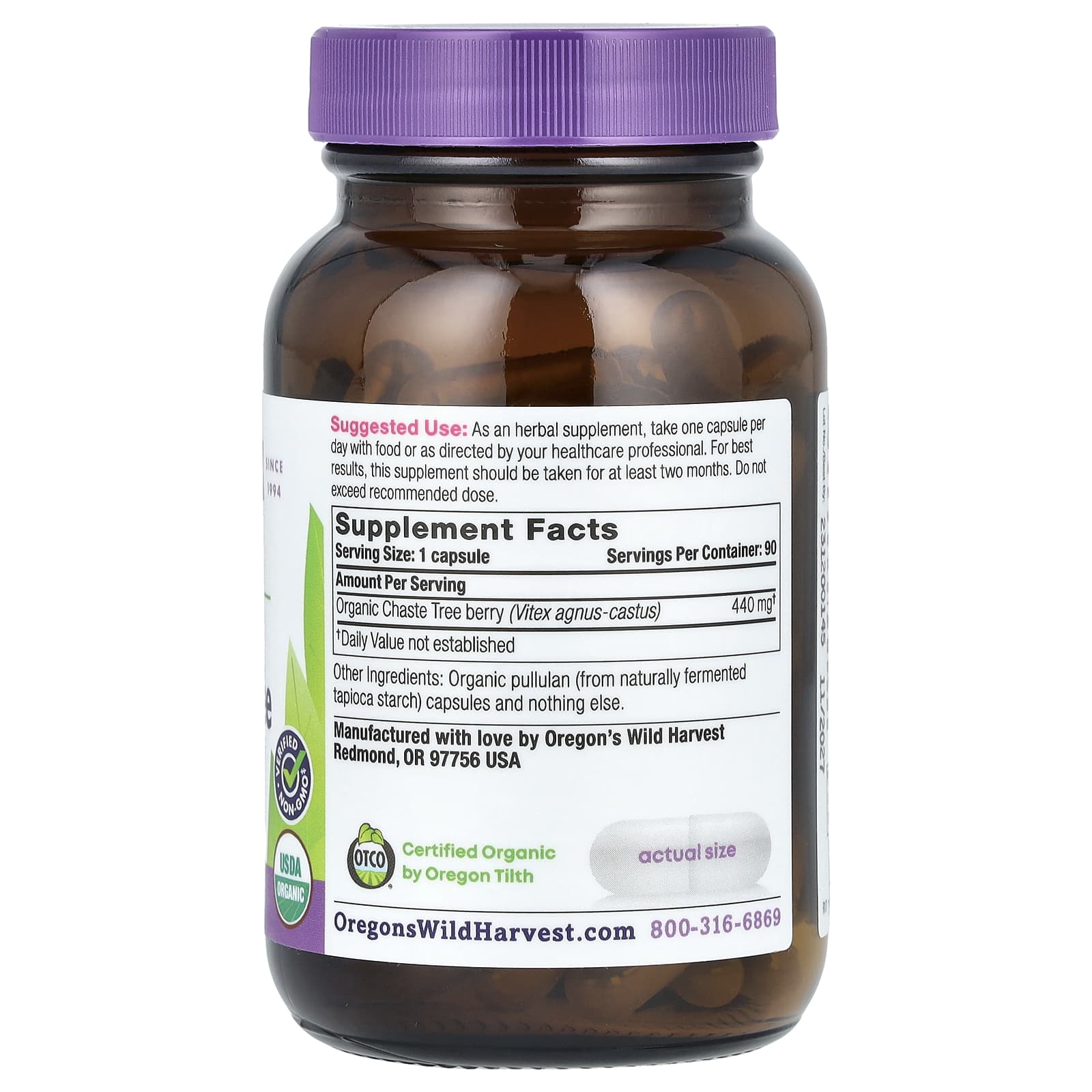 Oregon's Wild Harvest, Organic Chaste Tree, 90 Vegan Capsules (440 mg per Capsule) - Image 2