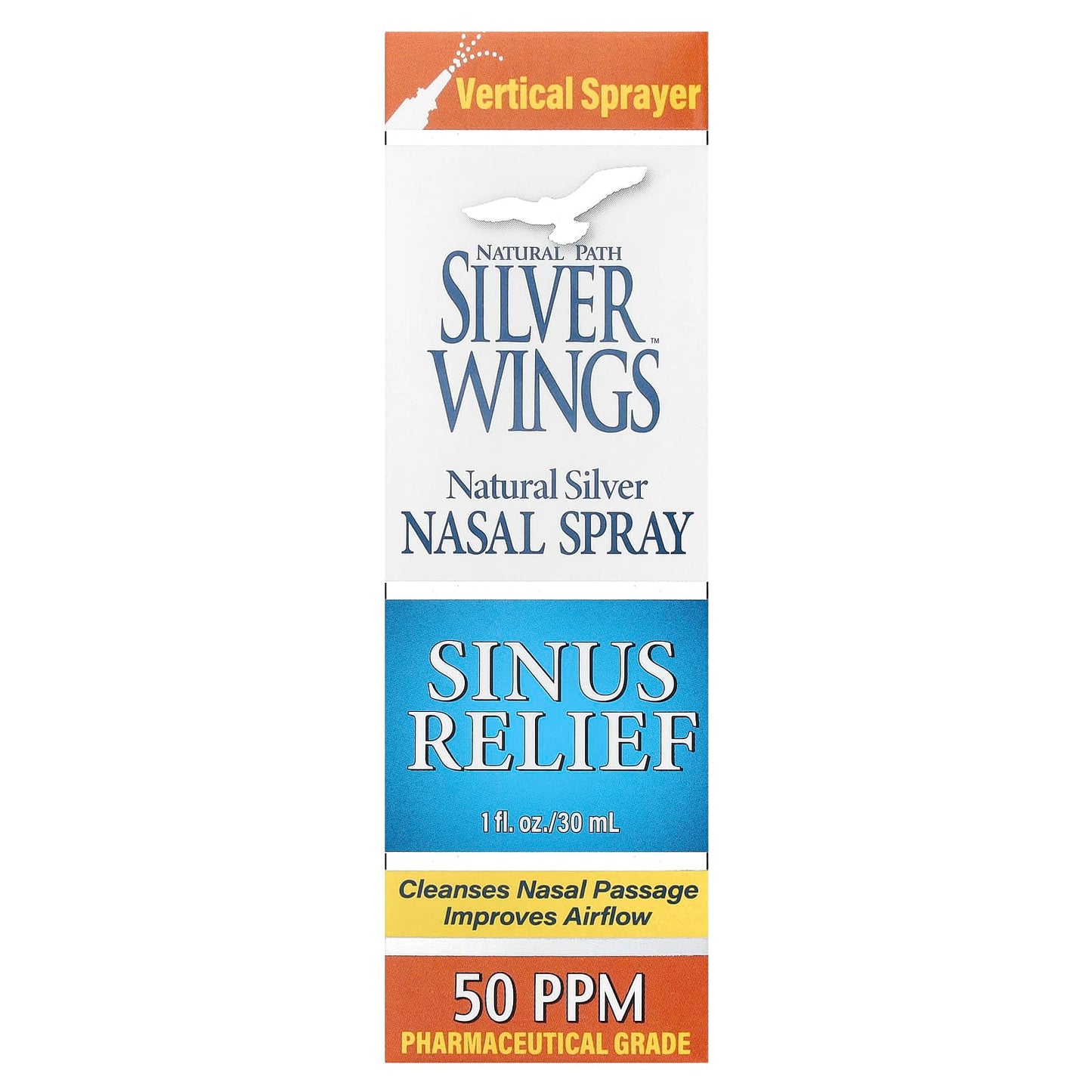 Natural Path Silver Wings, Natural Silver Nasal Spray, Sinus Relief, 50 PPM, 1 fl oz (30 ml) - Image 1
