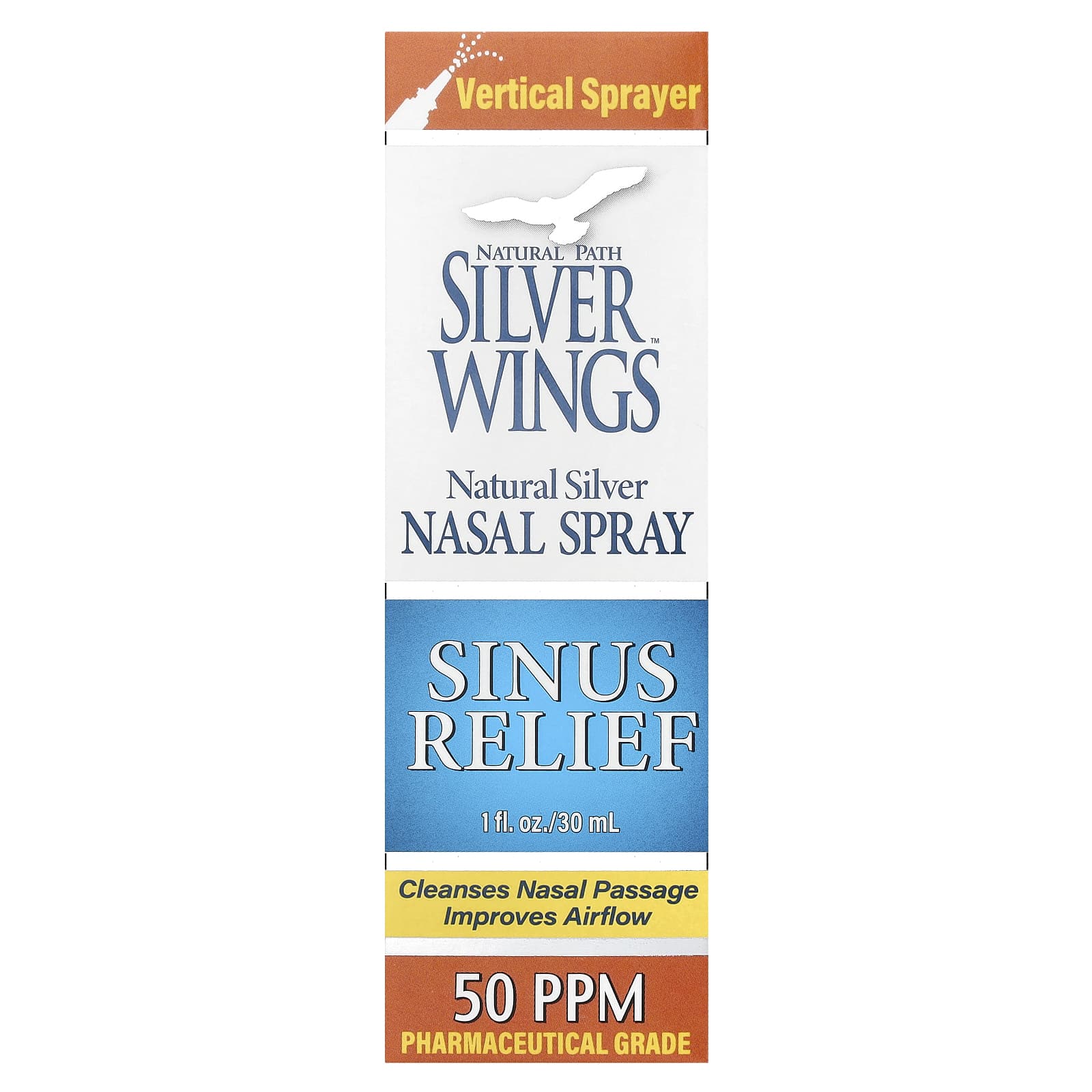 Natural Path Silver Wings, Natural Silver Nasal Spray, Sinus Relief, 50 PPM, 1 fl oz (30 ml) - Image 1