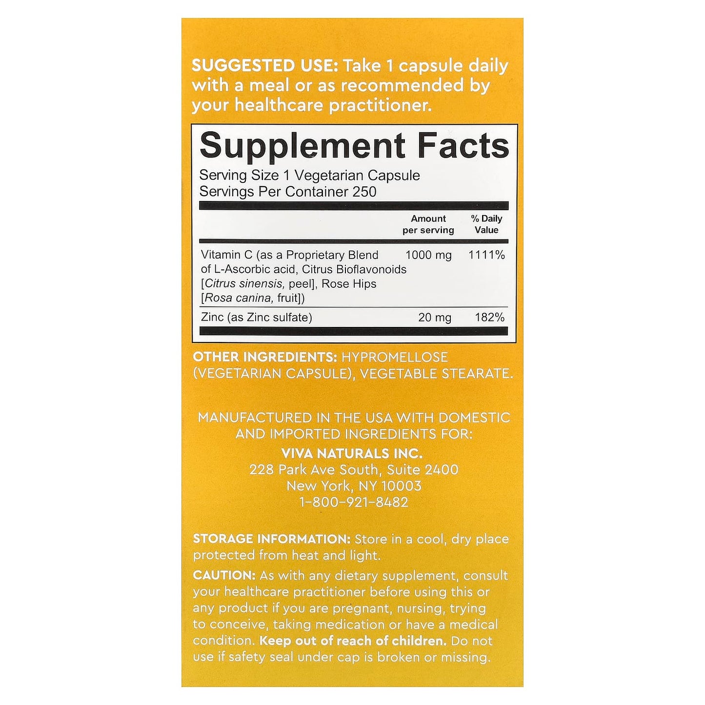 Viva Naturals, Vitamin C + Zinc, 250 Veggie Capsules - Image 2