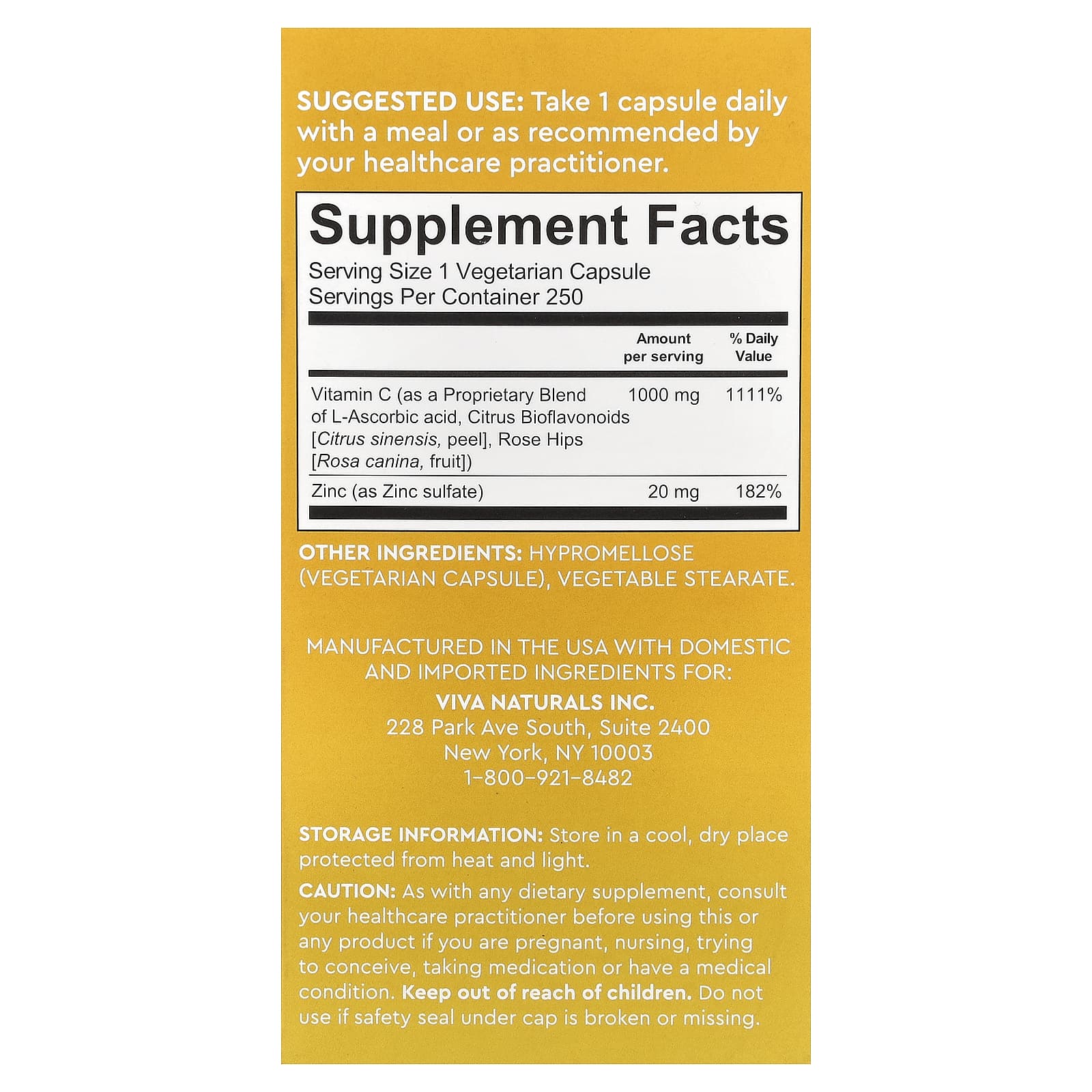 Viva Naturals, Vitamin C + Zinc, 250 Veggie Capsules - Image 2