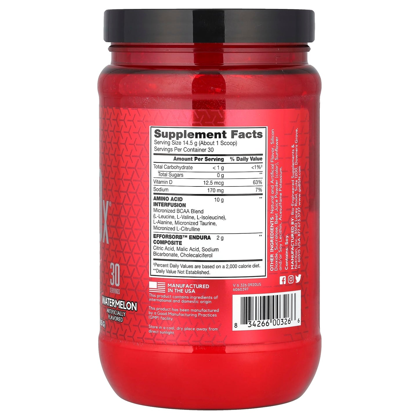 BSN AminoX Endurance & Recovery Watermelon, 10g BCAA, Zero Sugar, 435g - Image 2