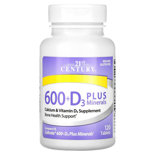 Boost Bone Health with 21st Century 600+D3 Plus Minerals, 120 Tablets - Image 1