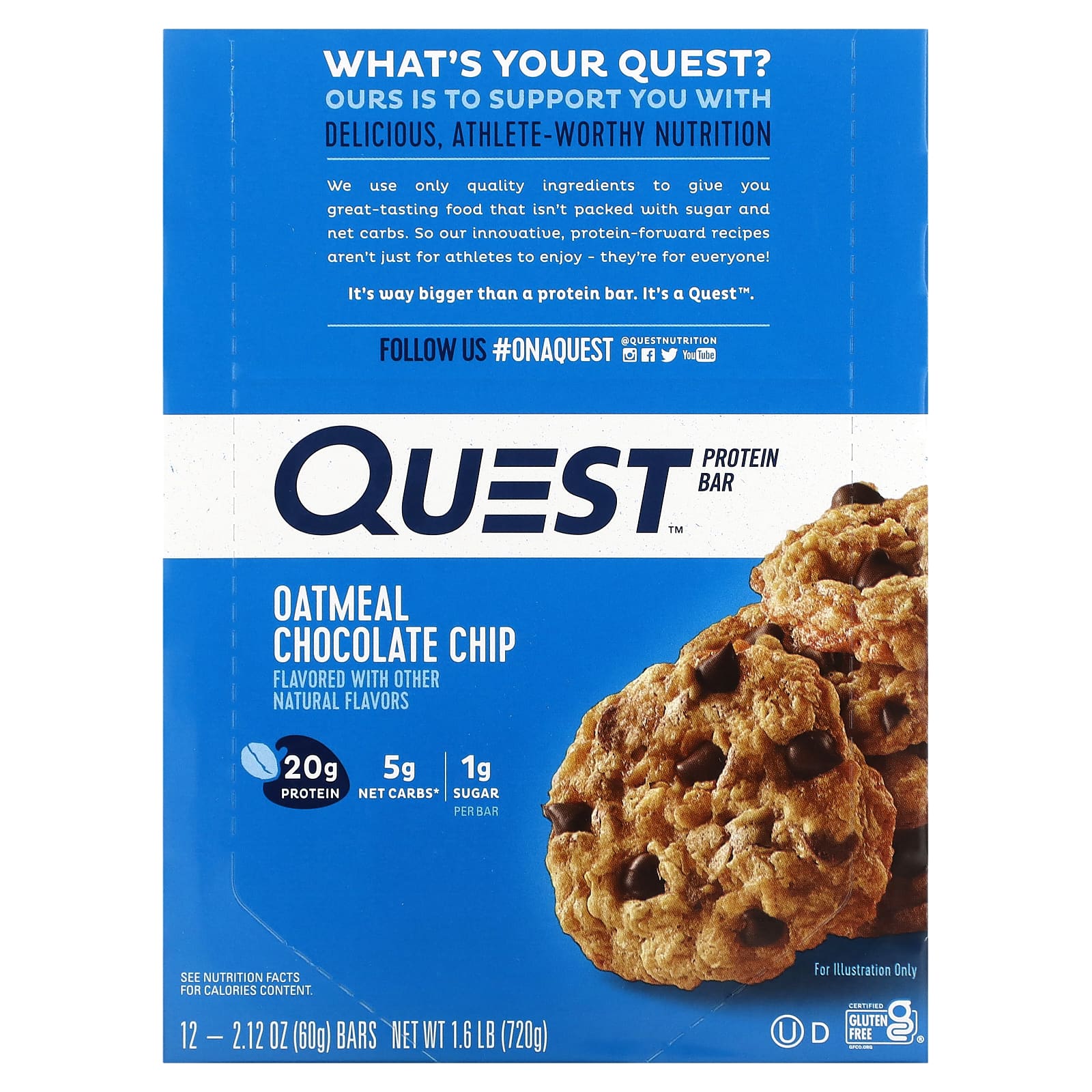 Quest Nutrition, Protein Bar, Oatmeal Chocolate Chip, 12 Bars, 2.12 oz (60 g) Each - Image 1
