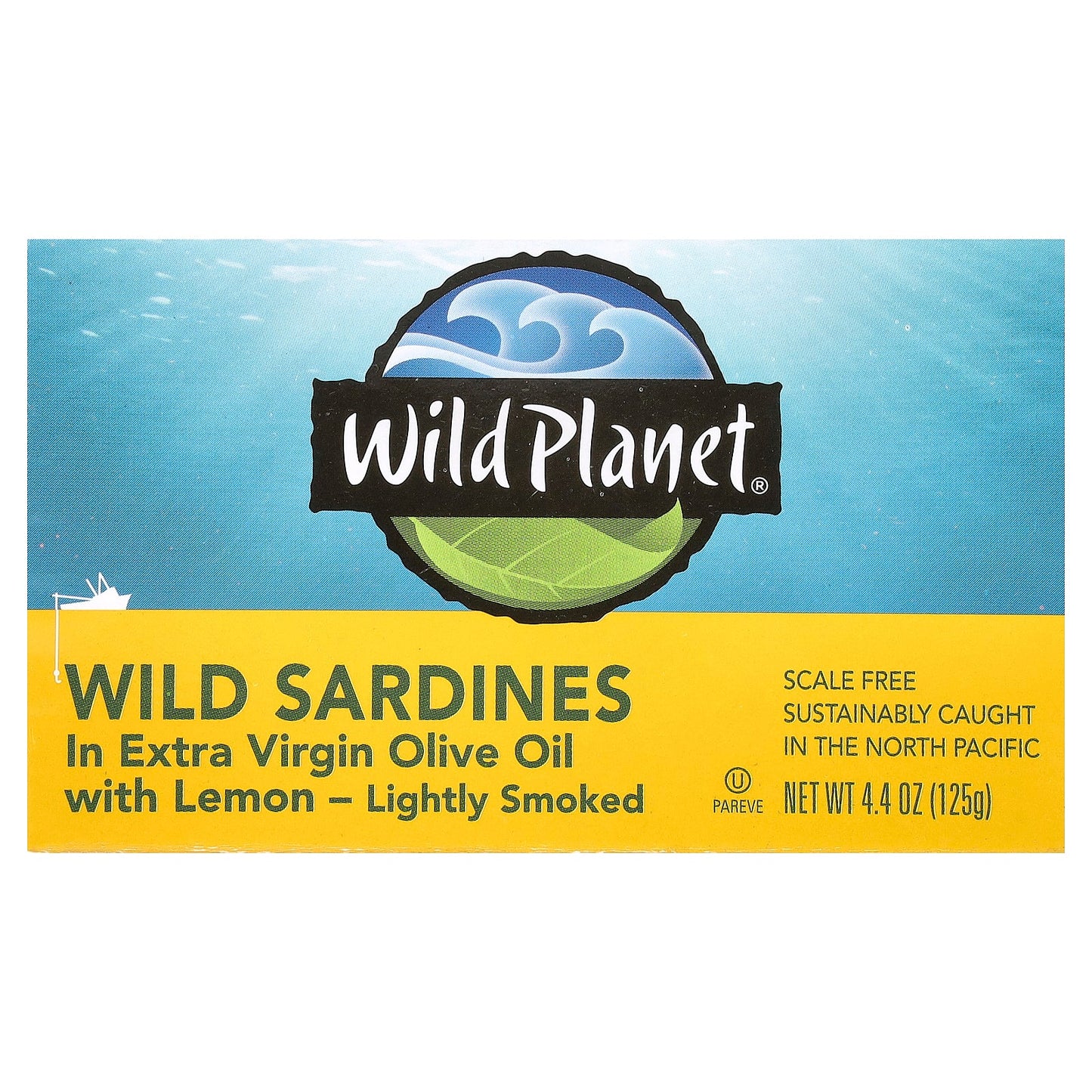 Wild Planet, Wild Sardines In Extra Virgin Olive Oil with Lemon, Lightly Smoked, 4.4 oz (125 g) - Image 1
