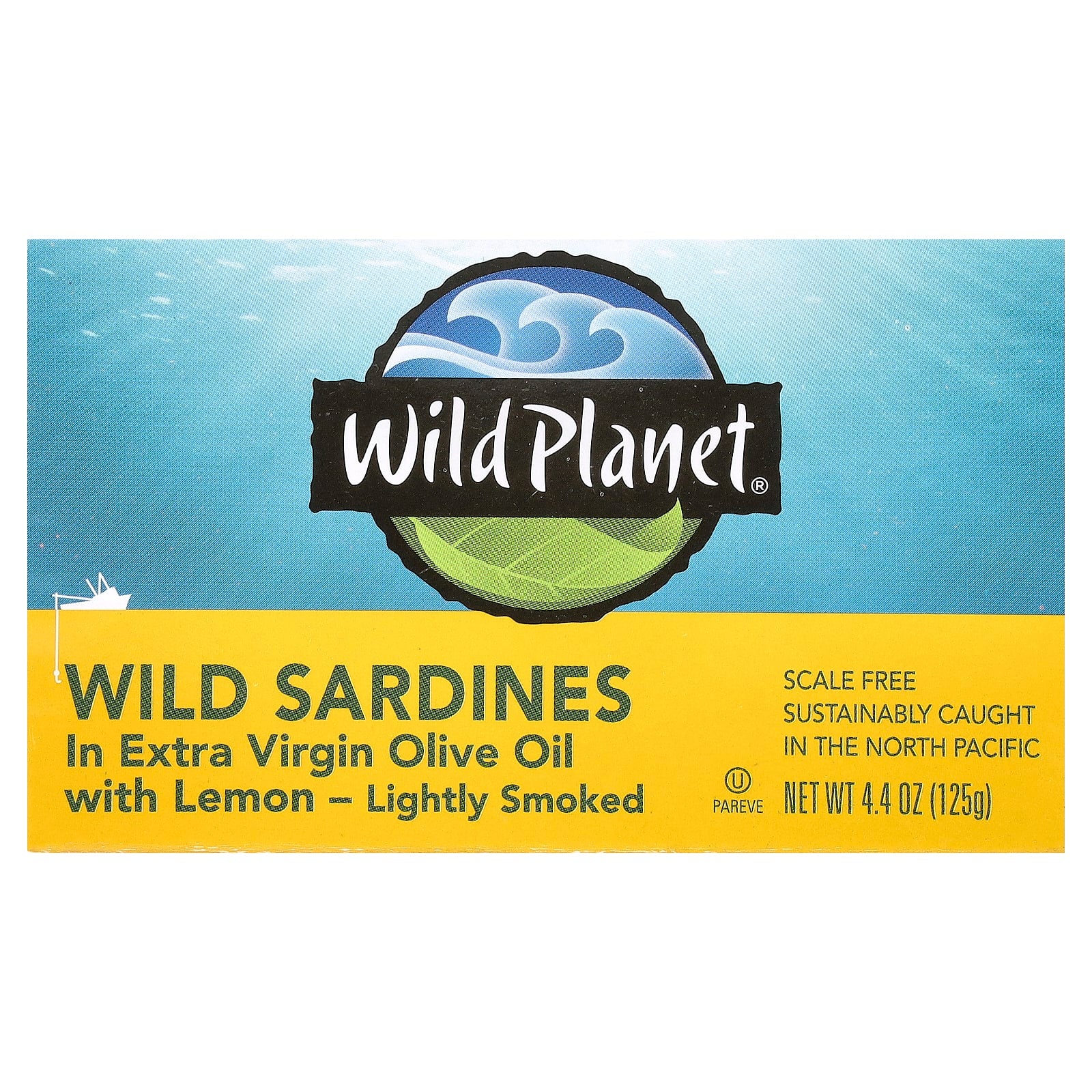 Wild Planet, Wild Sardines In Extra Virgin Olive Oil with Lemon, Lightly Smoked, 4.4 oz (125 g) - Image 1