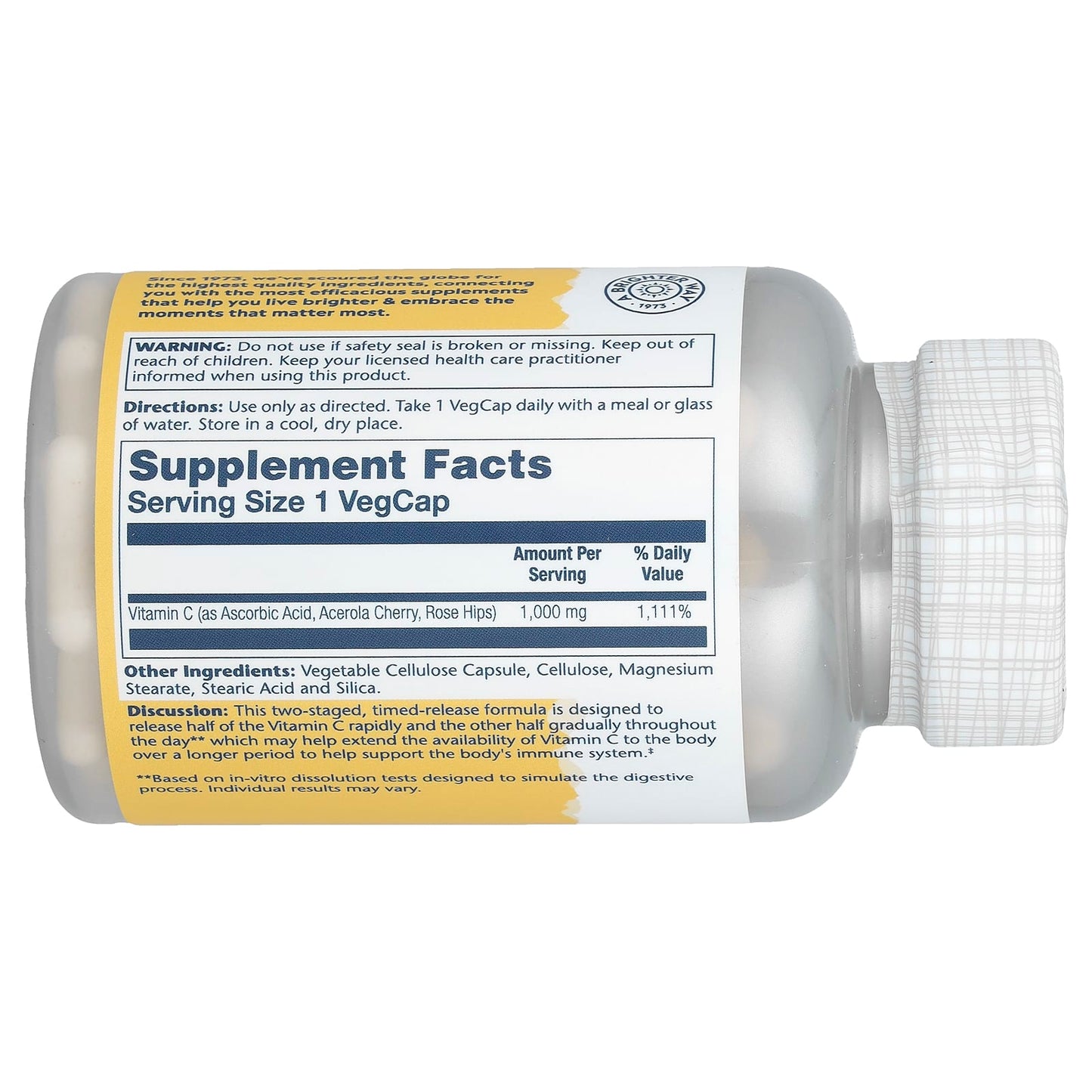 Solaray, Timed Release Vitamin C with Rose Hips & Acerola, 1,000 mg, 100 VegCaps - Image 2