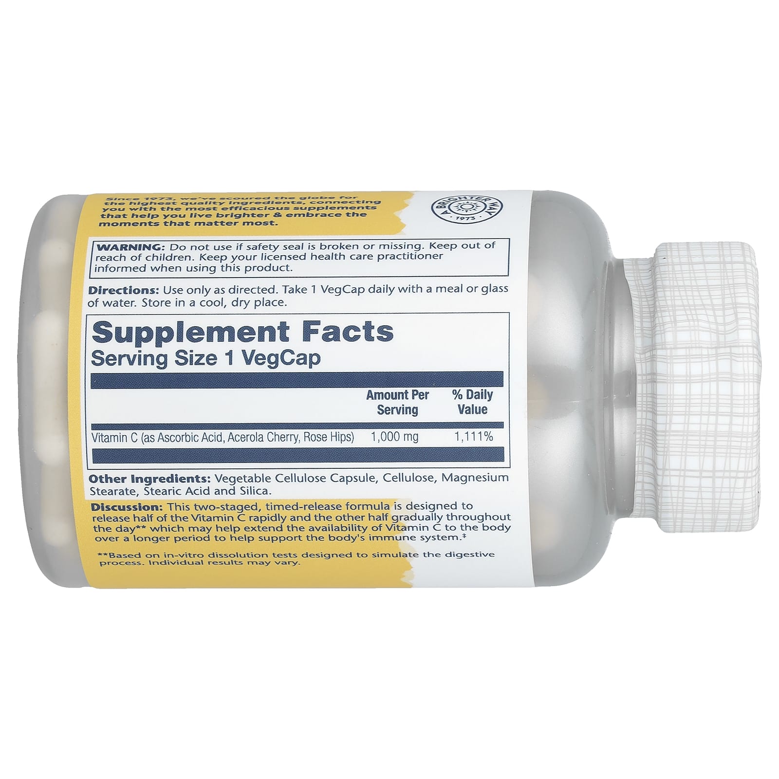Solaray, Timed Release Vitamin C with Rose Hips & Acerola, 1,000 mg, 100 VegCaps - Image 2