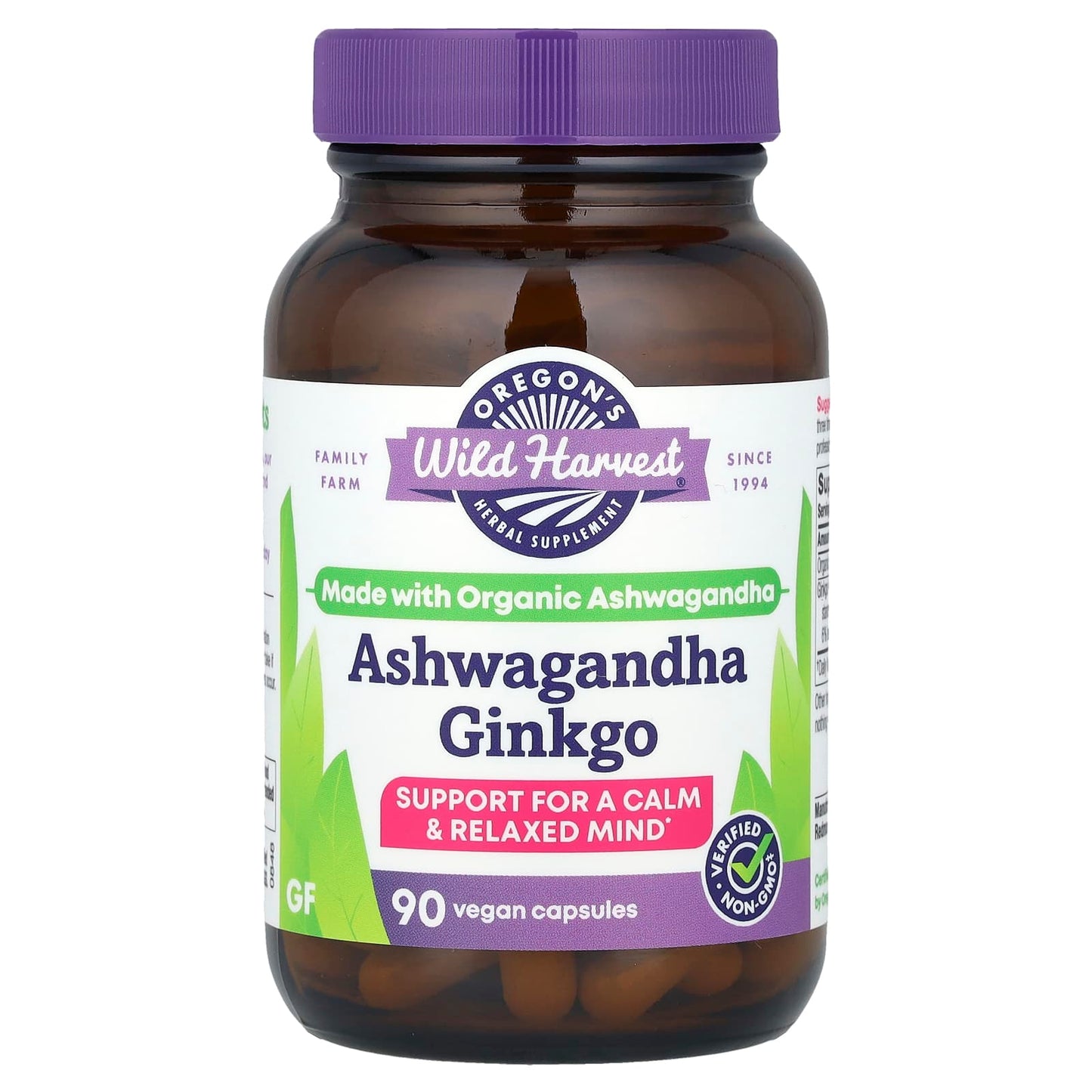 Oregon's Wild Harvest, Ashwagandha Ginkgo, 90 Vegan Capsules - Image 1
