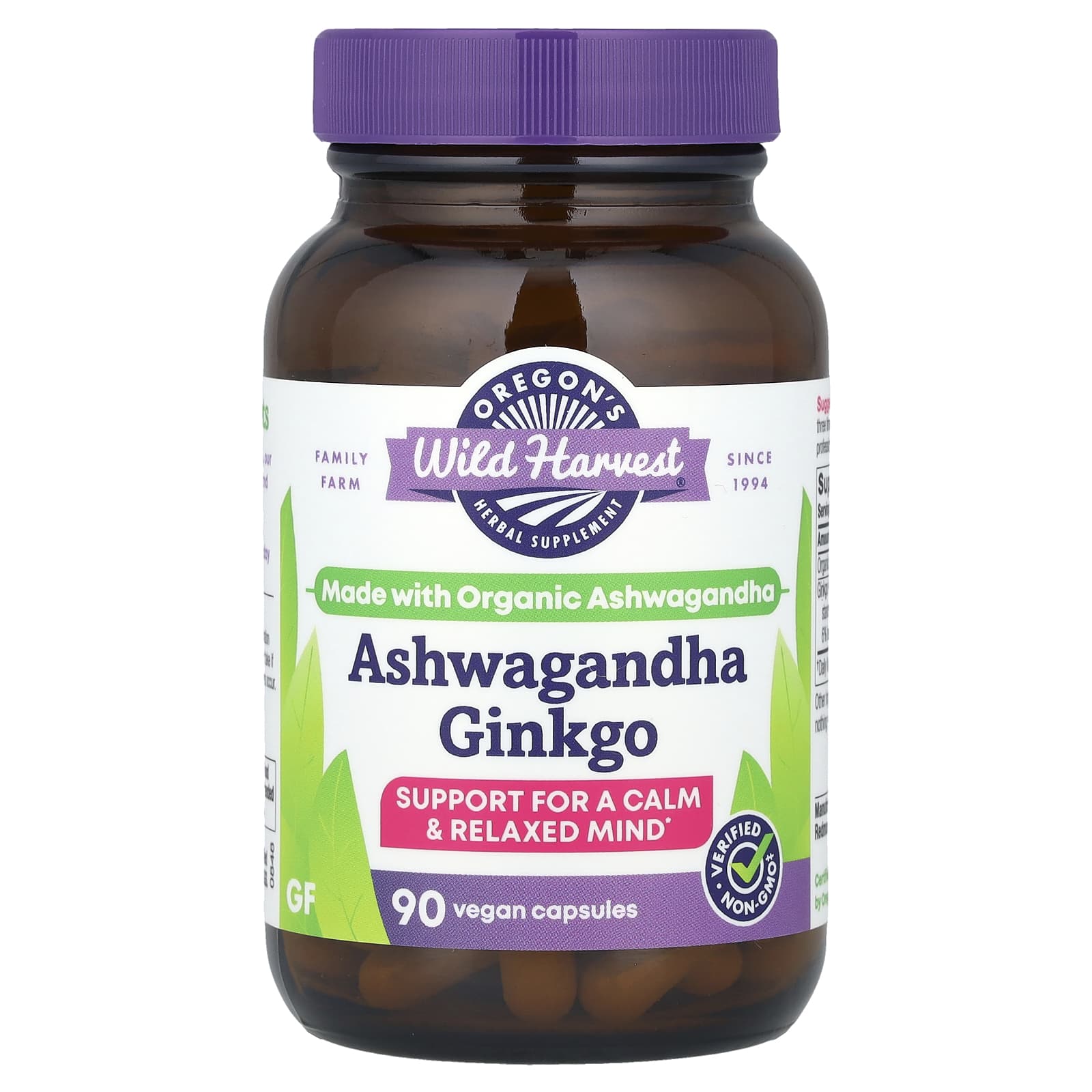 Oregon's Wild Harvest, Ashwagandha Ginkgo, 90 Vegan Capsules - Image 1
