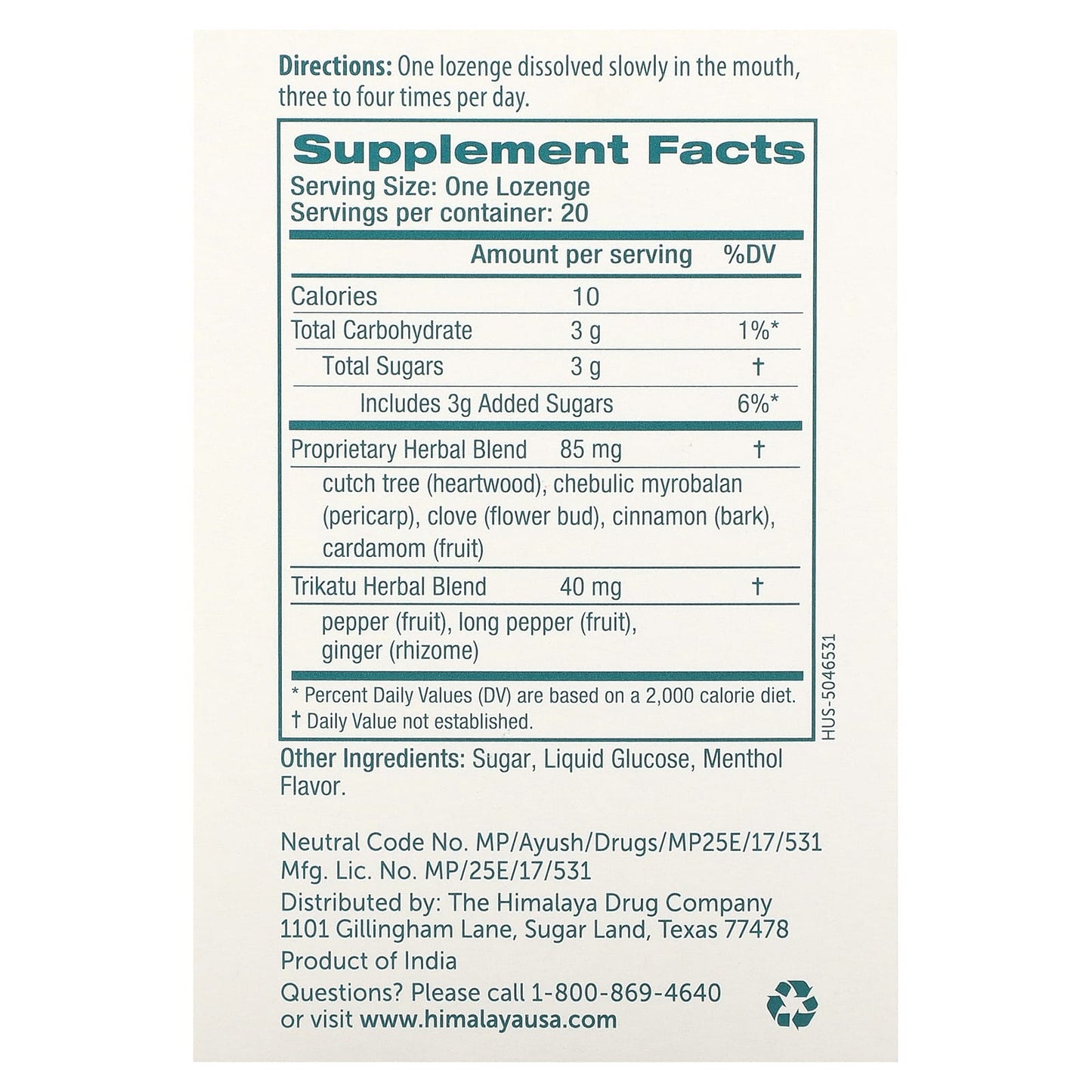 Himalaya Koflet Lozenge Original Menthol 20 Lozenges Soothing Herb Supplement - Image 2