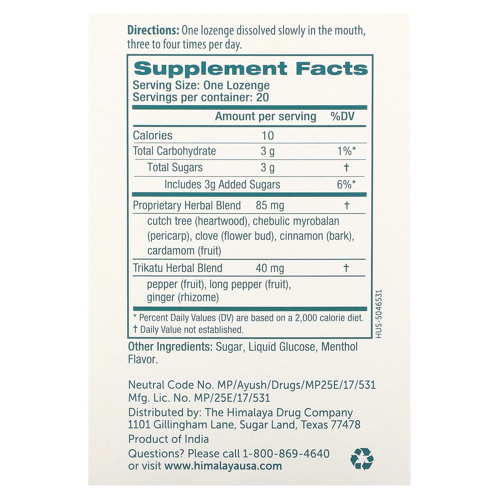 Himalaya Koflet Lozenge Original Menthol 20 Lozenges Soothing Herb Supplement - Image 2