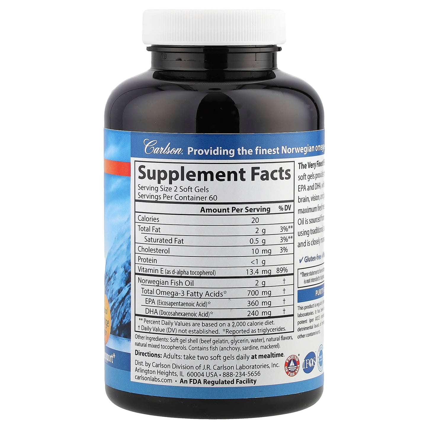 Carlson's Best Norwegian Omega-3 Fish Oil, 120 Soft Gels, Gluten Free - Image 2