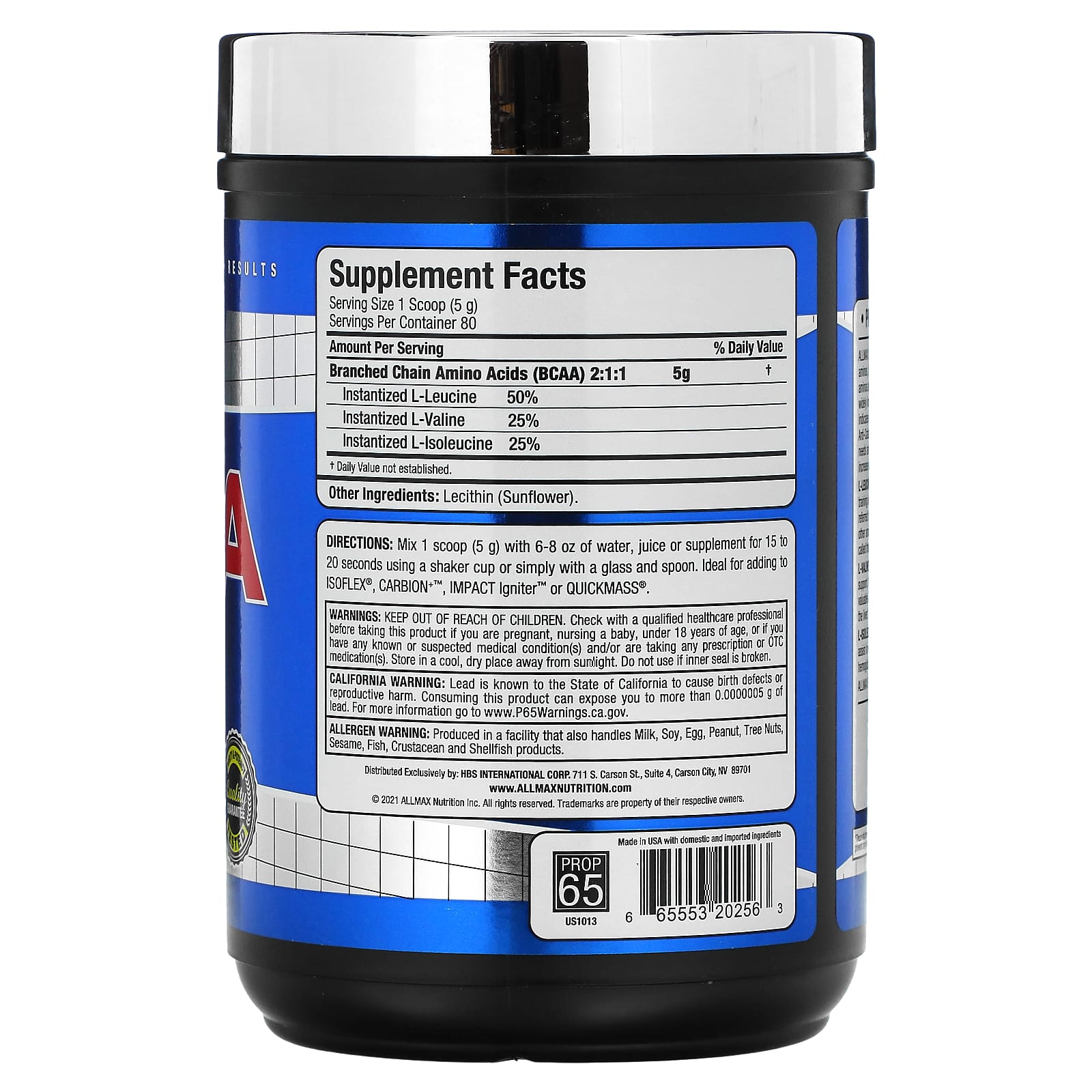 ALLMAX Essentials BCAA 2:1:1 Unflavored Supplement 14.11 oz - Image 2