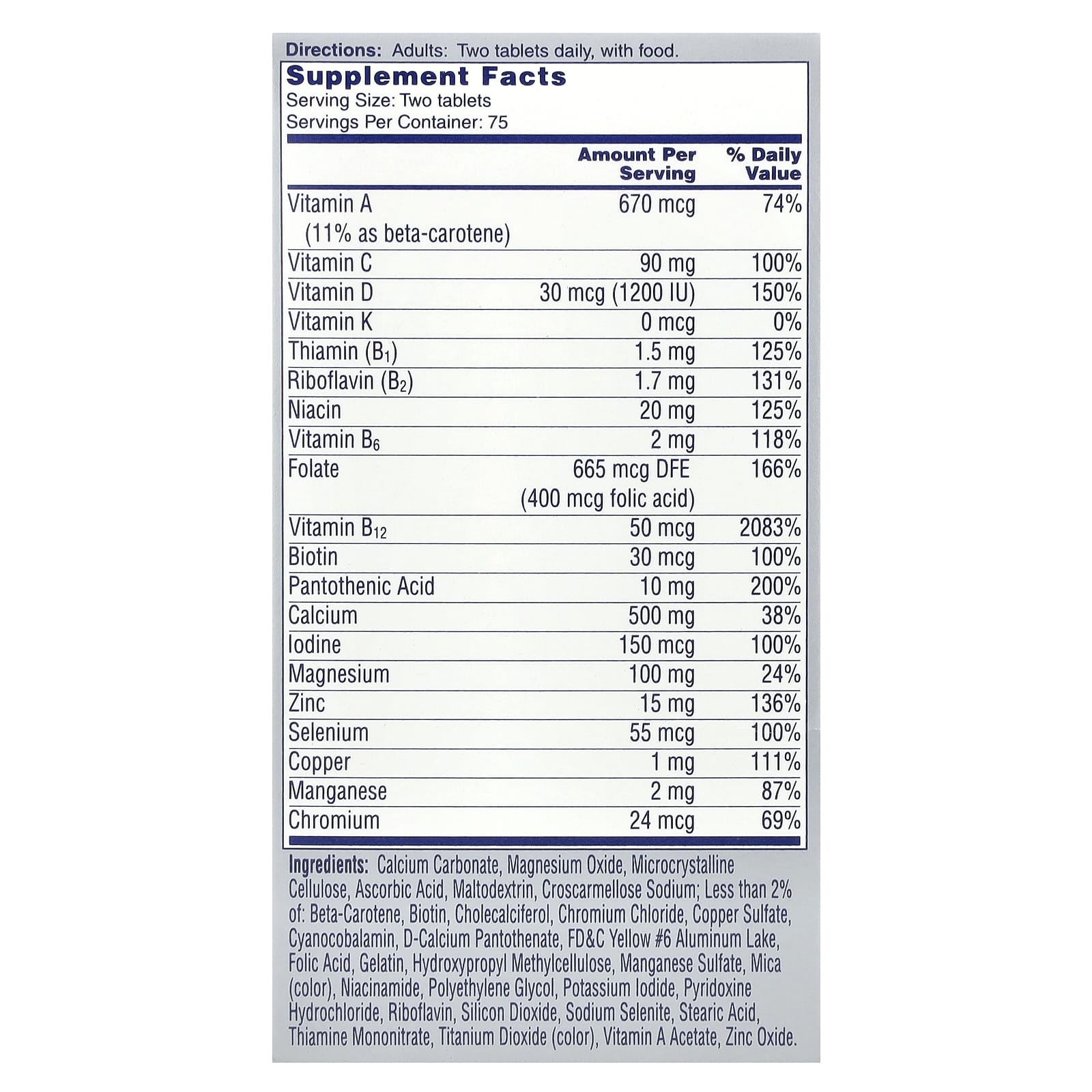 One-A-Day, Proactive 65+ For Men & Women, Multivitamin/Multimineral Supplement, 150 Tablets - Image 2