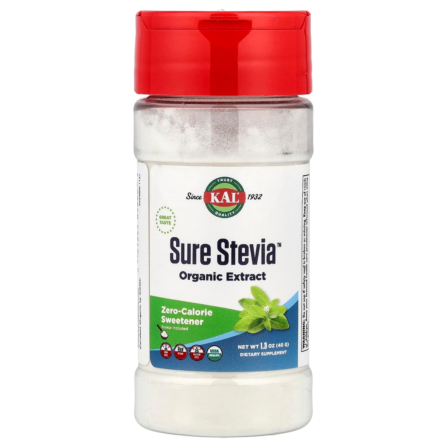 KAL, Organic Sure Stevia™ Extract, 1.3 oz (40 g) - Image 1