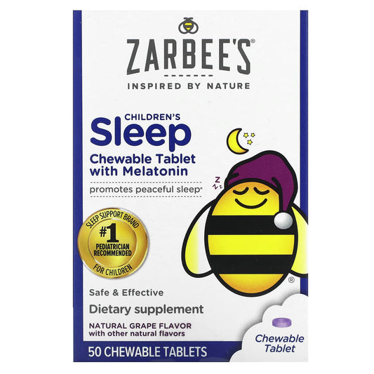 Zarbee's, Children's Sleep with Melatonin, For Children 3 Years +, Natural Grape, 1 mg, 50 Chewable Tablets - Image 1