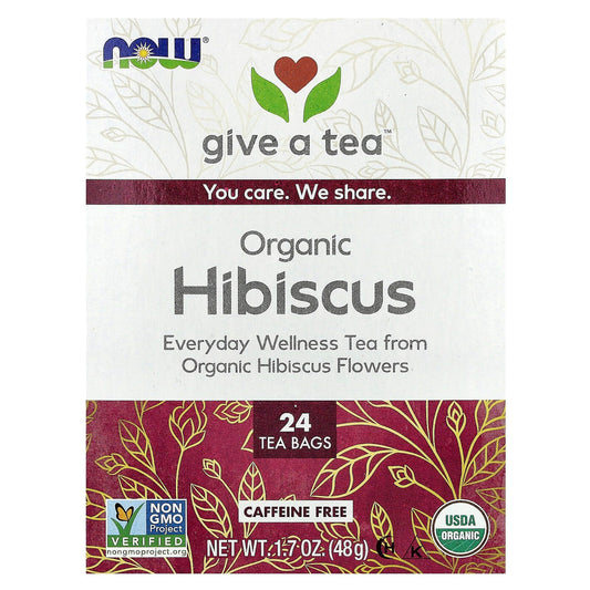 NOW Foods, Organic Hibiscus, Caffeine Free, 24 Tea Bags, 1.7 oz (48 g) - Image 1
