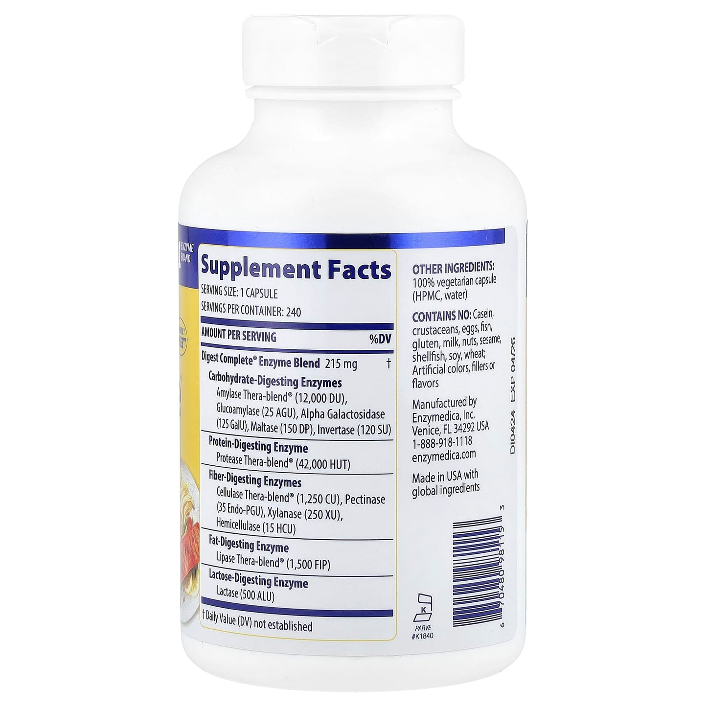 Enzymedica Digest Complete Vegan Enzyme Supplements 240 Capsules - Image 2