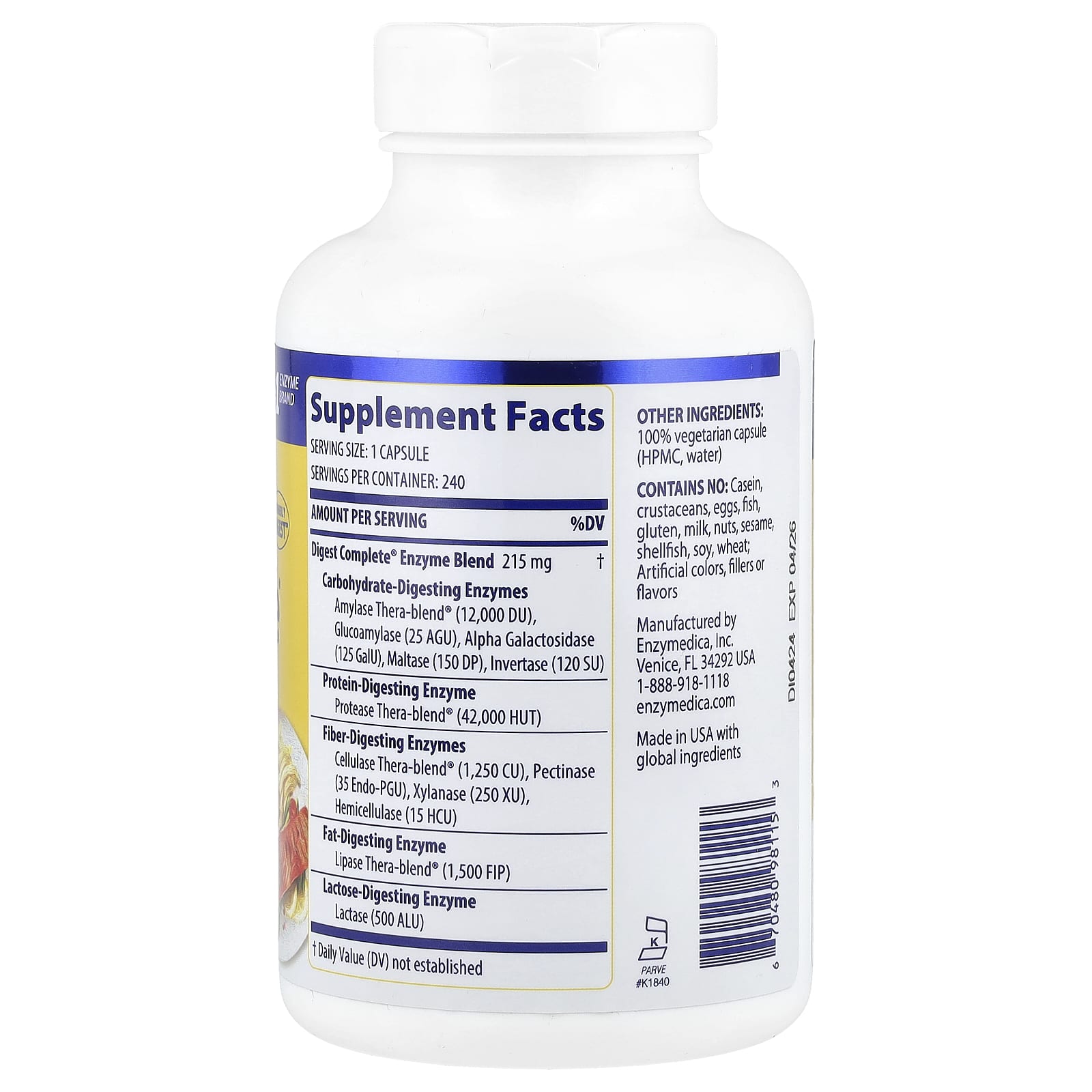 Enzymedica Digest Complete Vegan Enzyme Supplements 240 Capsules - Image 2