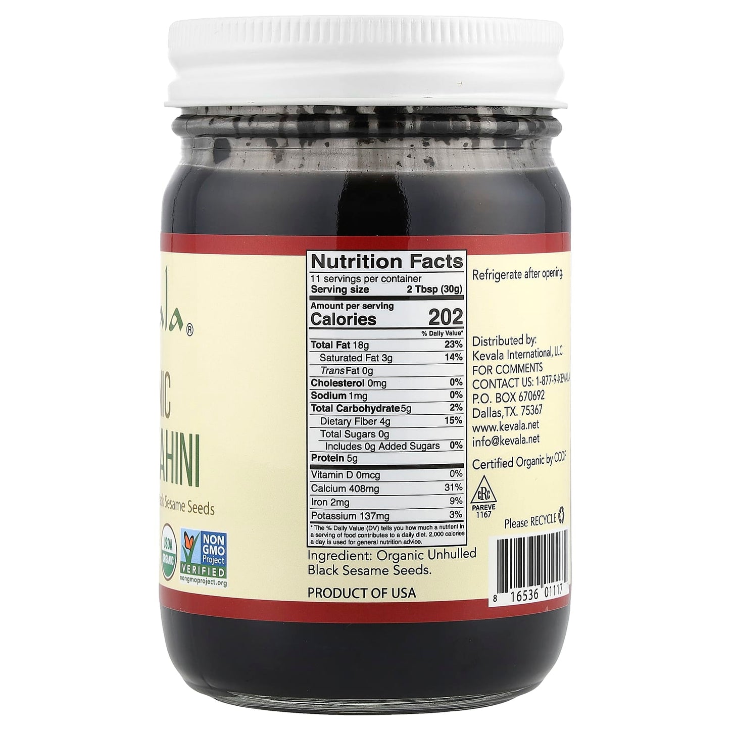 Kevala, Organic Black Tahini, 12 oz (340 g) - Image 2