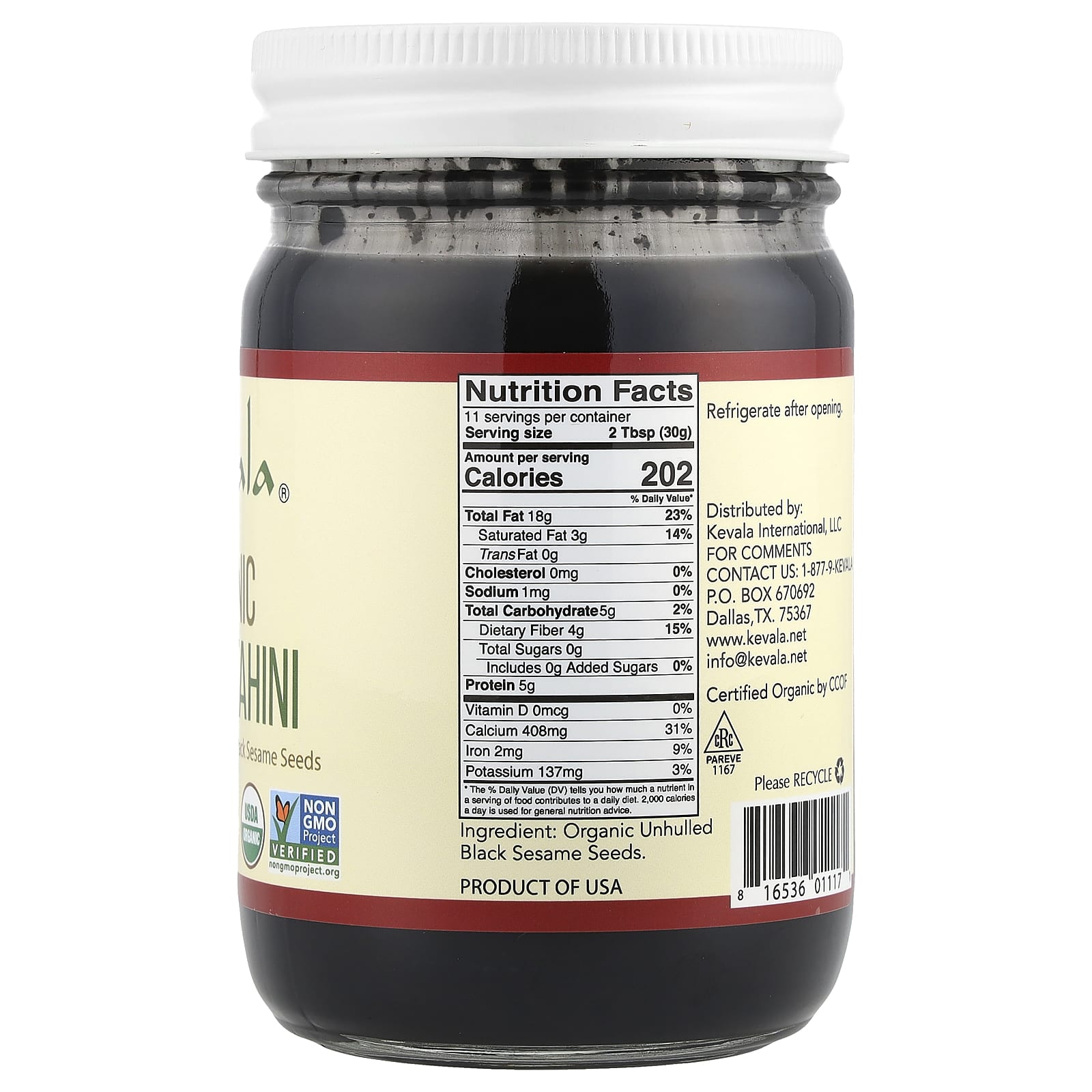 Kevala, Organic Black Tahini, 12 oz (340 g) - Image 2