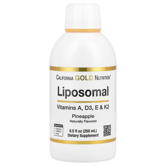 California Gold Nutrition Liposomal Vitamins A, D3, E & K2 + Pineapple Flavor, 8.5 fl oz - Image 1