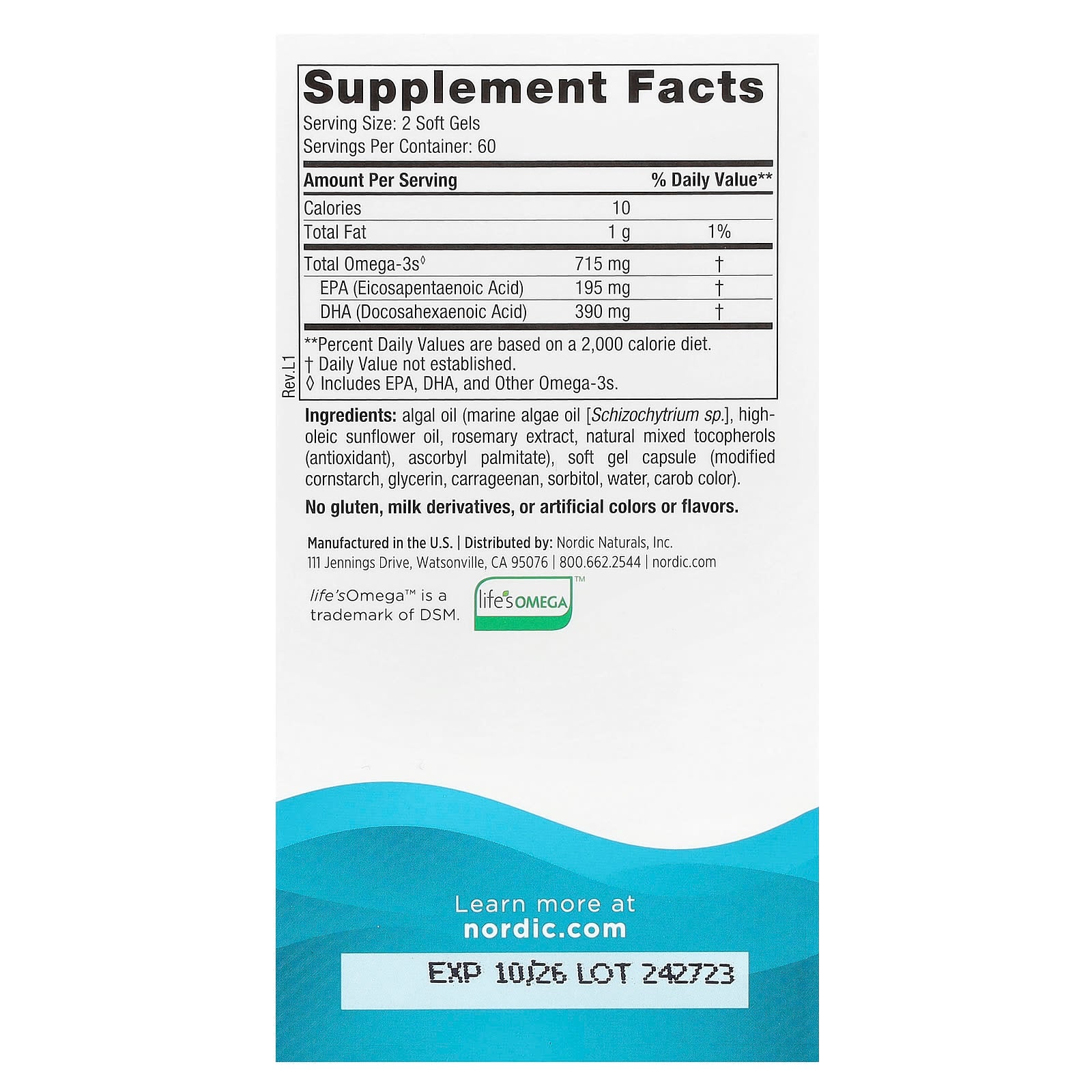 Nordic Naturals, Algae Omega, 120 Soft Gels (357.5 mg per Softgel) - Image 2