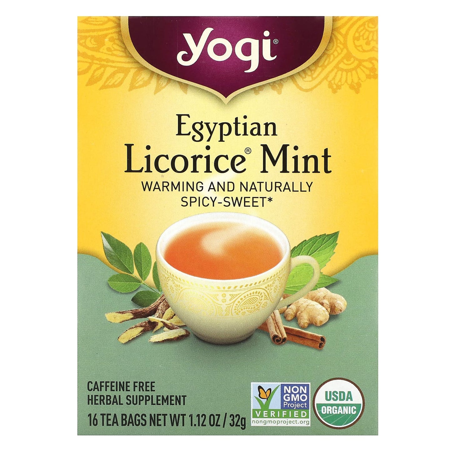 Yogi Tea, Egyptian Licorice Mint, Caffeine Free, 16 Tea Bags, 1.12 oz (32 g) - Image 1