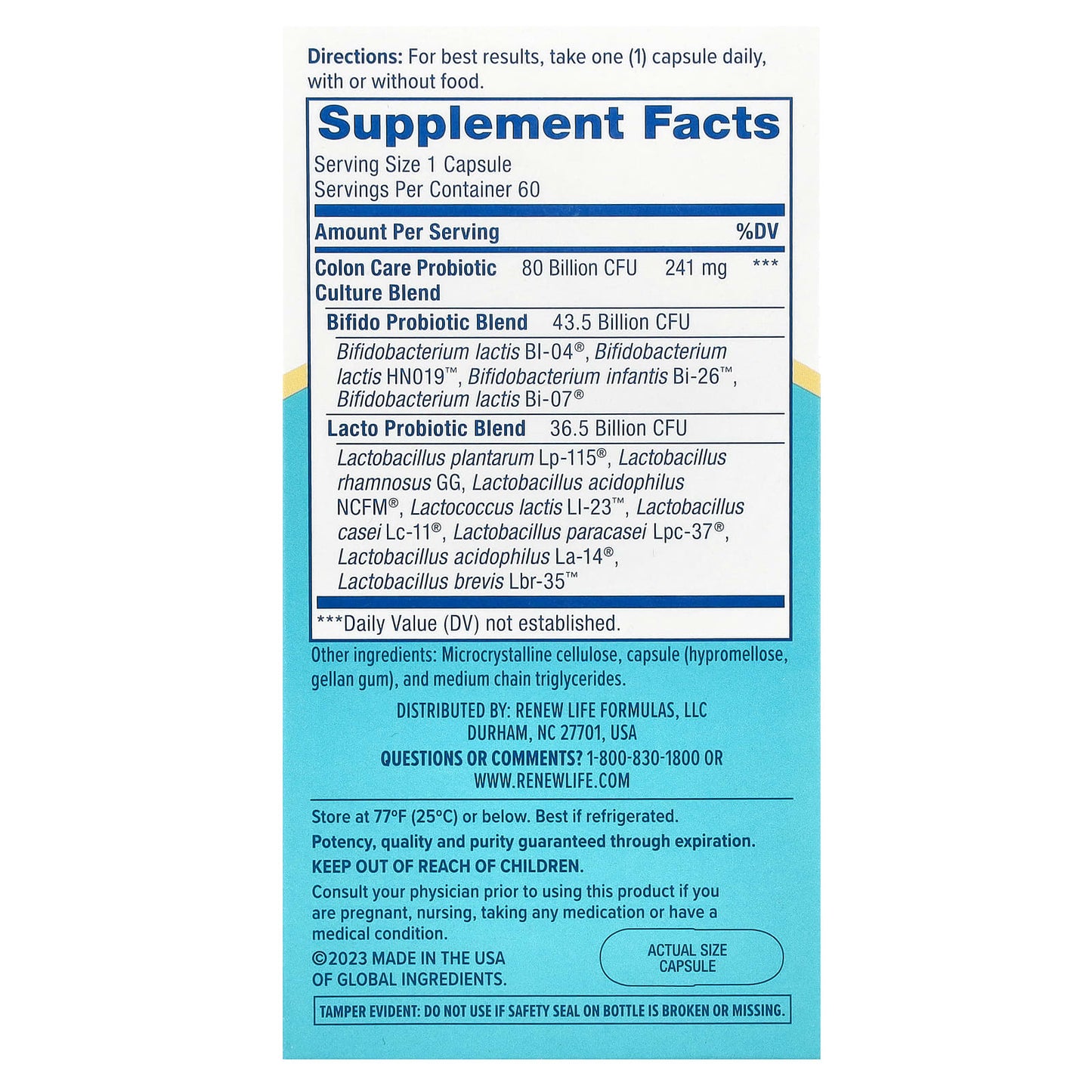 Renew Life, Colon Care Probiotic, 80 Billion CFU, 60 Vegetarian Capsules - Image 2