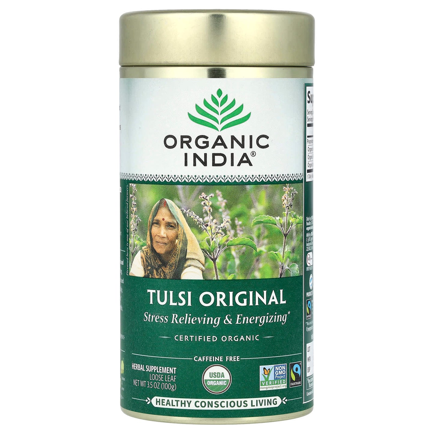 Organic India, Tulsi Loose Leaf Tea, Original, Caffeine Free, 3.5 oz (100 g) - Image 1