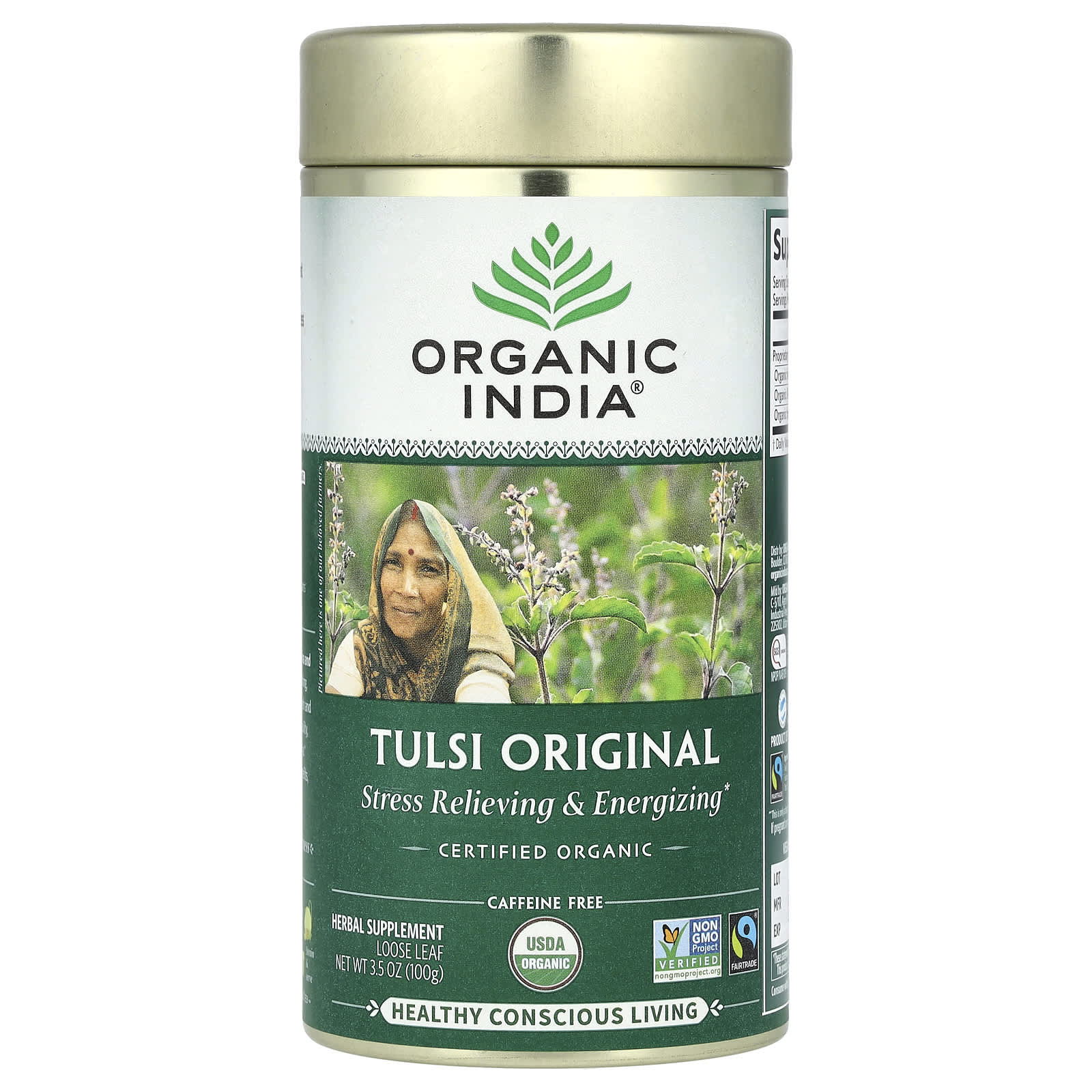 Organic India, Tulsi Loose Leaf Tea, Original, Caffeine Free, 3.5 oz (100 g) - Image 1