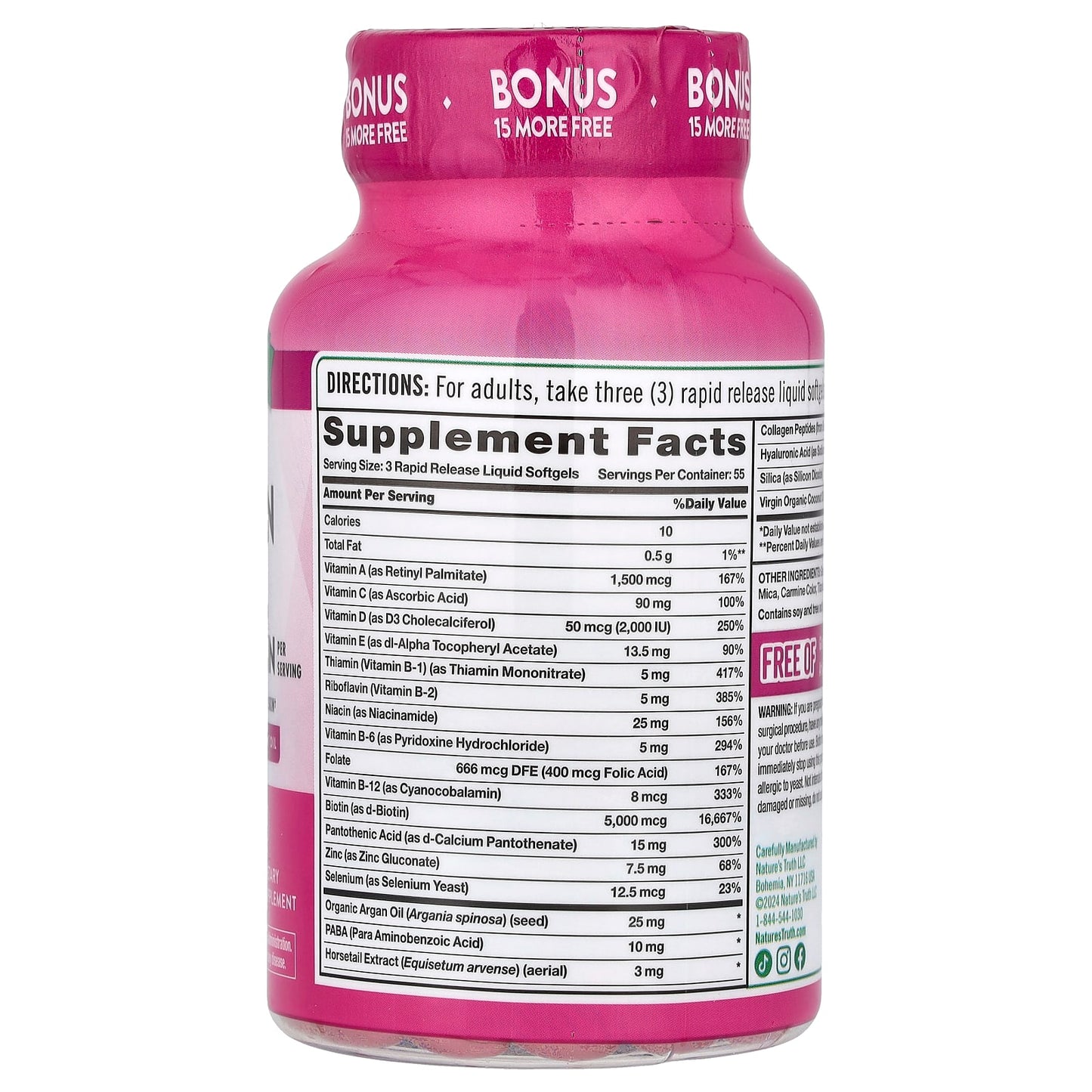 Nature's Truth, Hair, Skin & Nails with Biotin, Superior Strength, 165 Rapid Release Liquid Softgels - Image 2