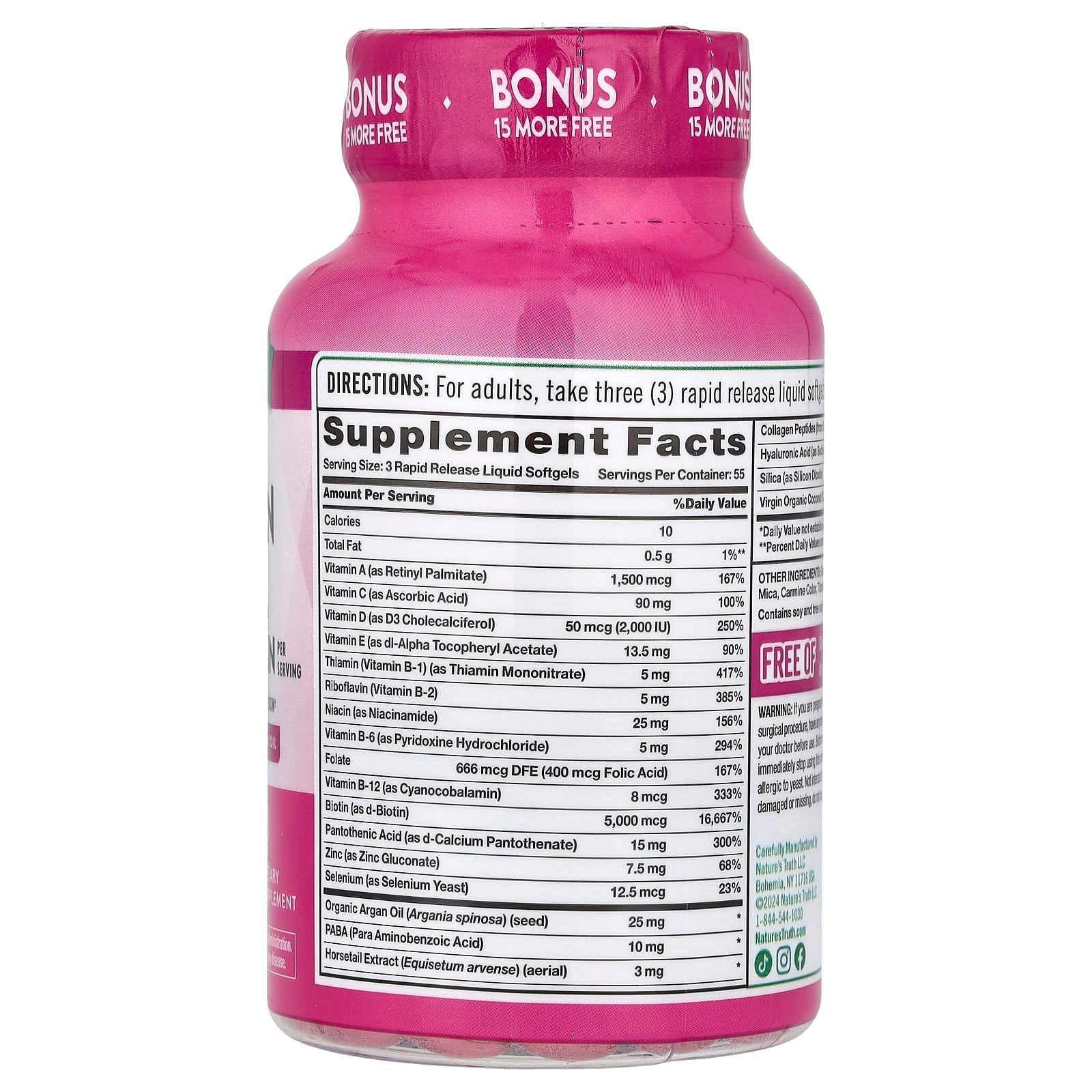 Nature's Truth, Hair, Skin & Nails with Biotin, Superior Strength, 165 Rapid Release Liquid Softgels - Image 2