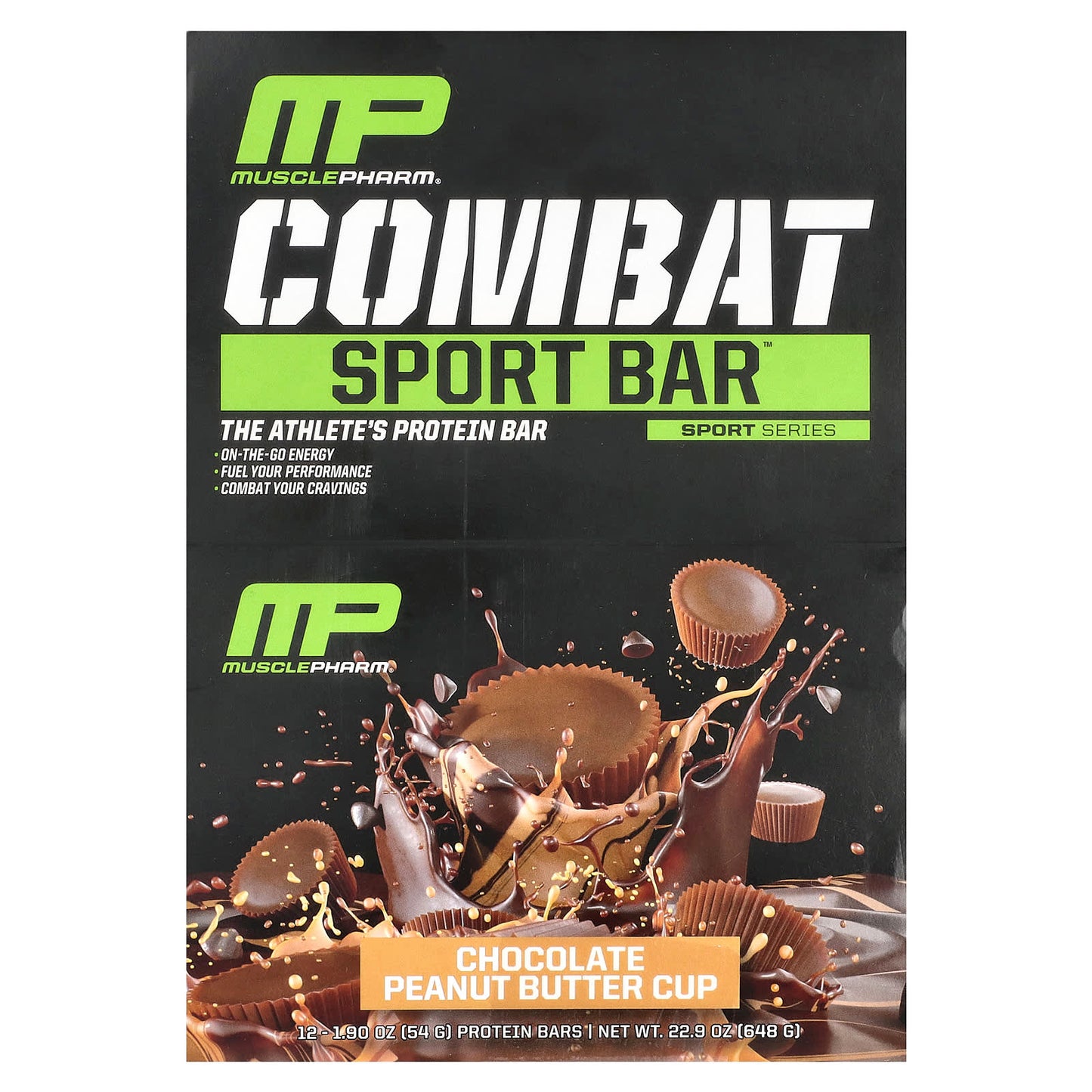MusclePharm, Combat Sport Bar™, Chocolate Peanut Butter Cup, 12 Bars, 1.9 oz (54 g) Each - Image 1
