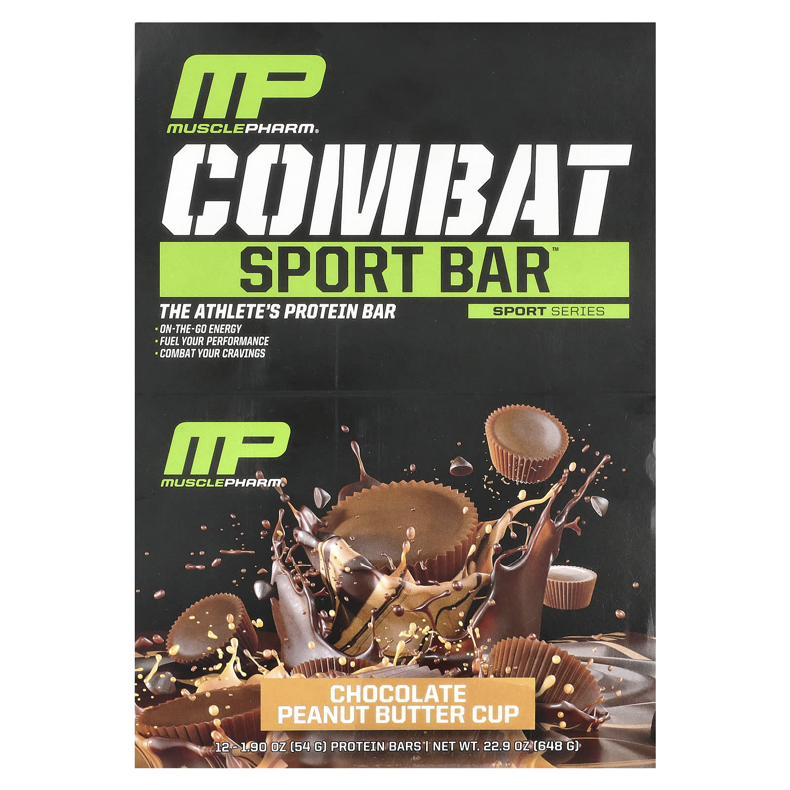 MusclePharm, Combat Sport Bar™, Chocolate Peanut Butter Cup, 12 Bars, 1.9 oz (54 g) Each - Image 1