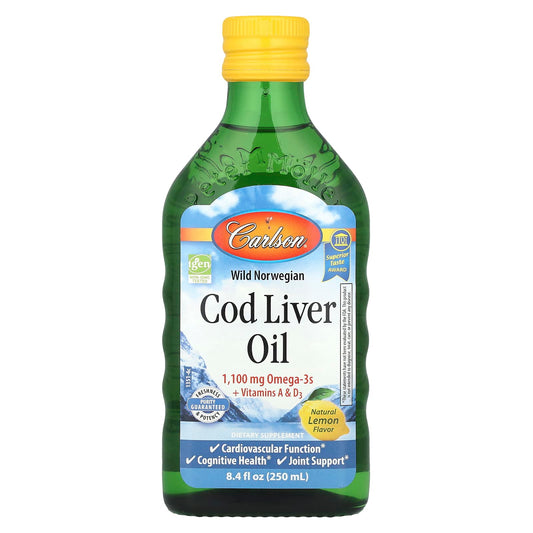 Wild Norwegian Cod Liver Oil - Natural Lemon Flavor, 8.4 fl oz - Image 1