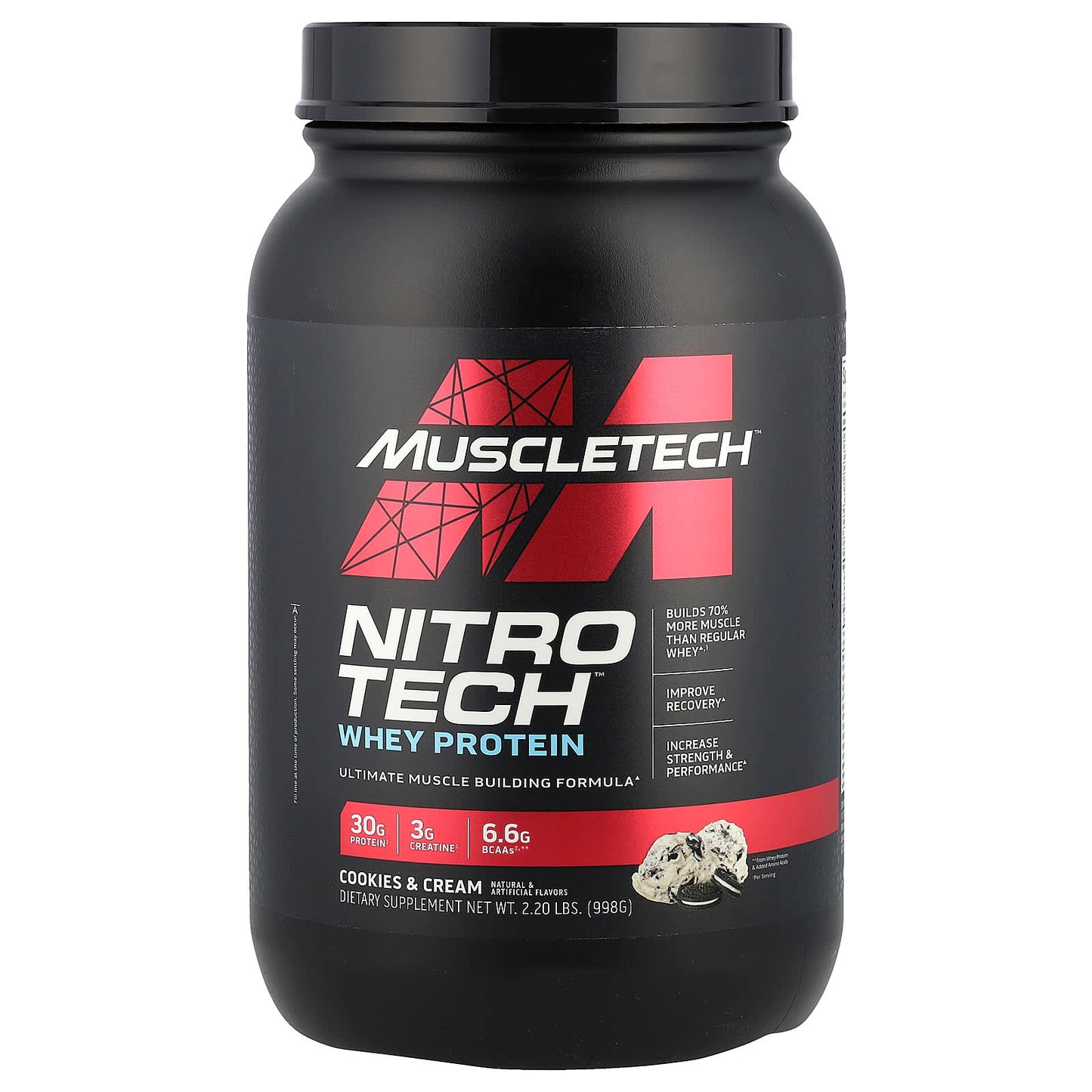 MuscleTech, Nitro-Tech™ Whey Protein, Cookies & Cream, 2.2 lbs (998 g) - Image 1