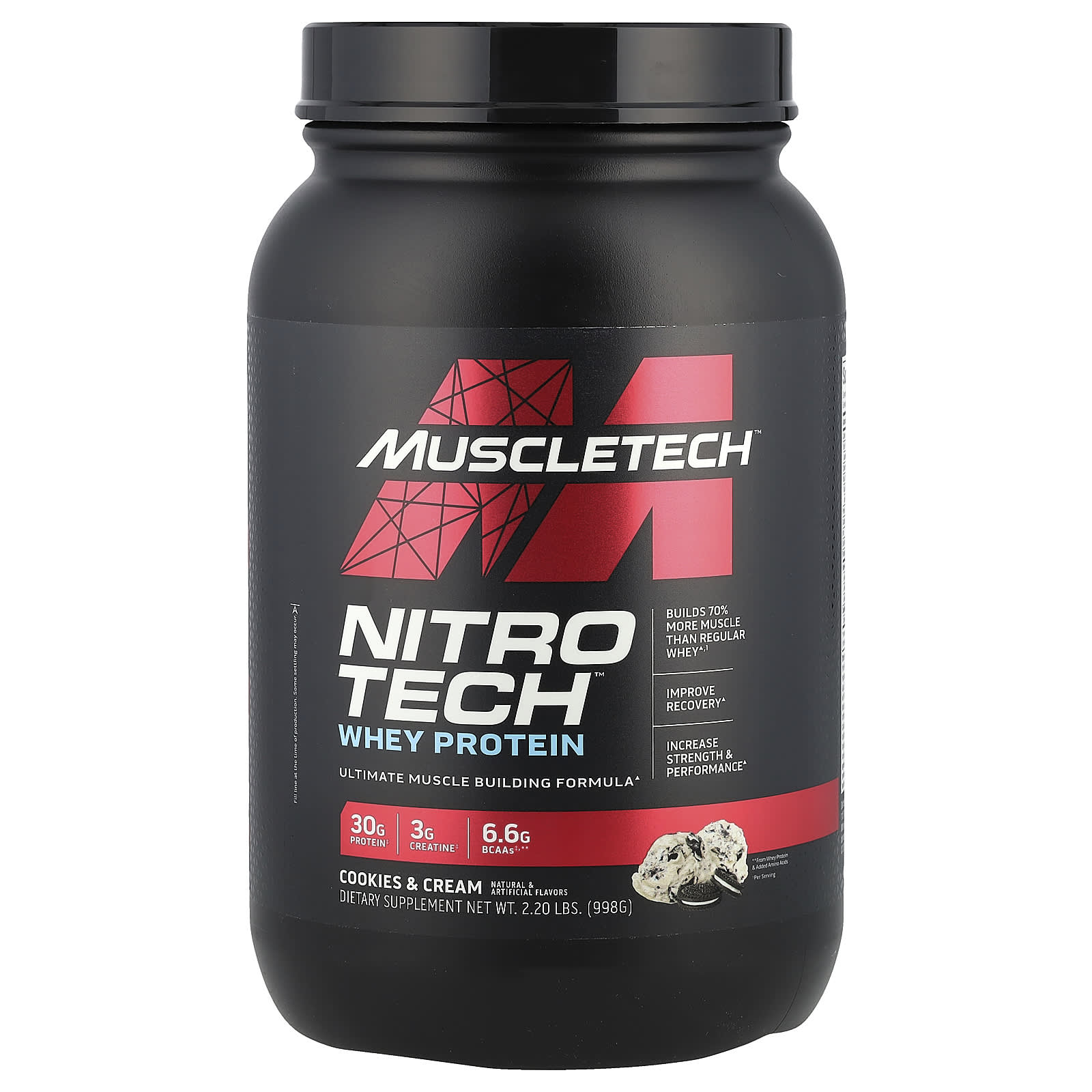 MuscleTech, Nitro-Tech™ Whey Protein, Cookies & Cream, 2.2 lbs (998 g) - Image 1