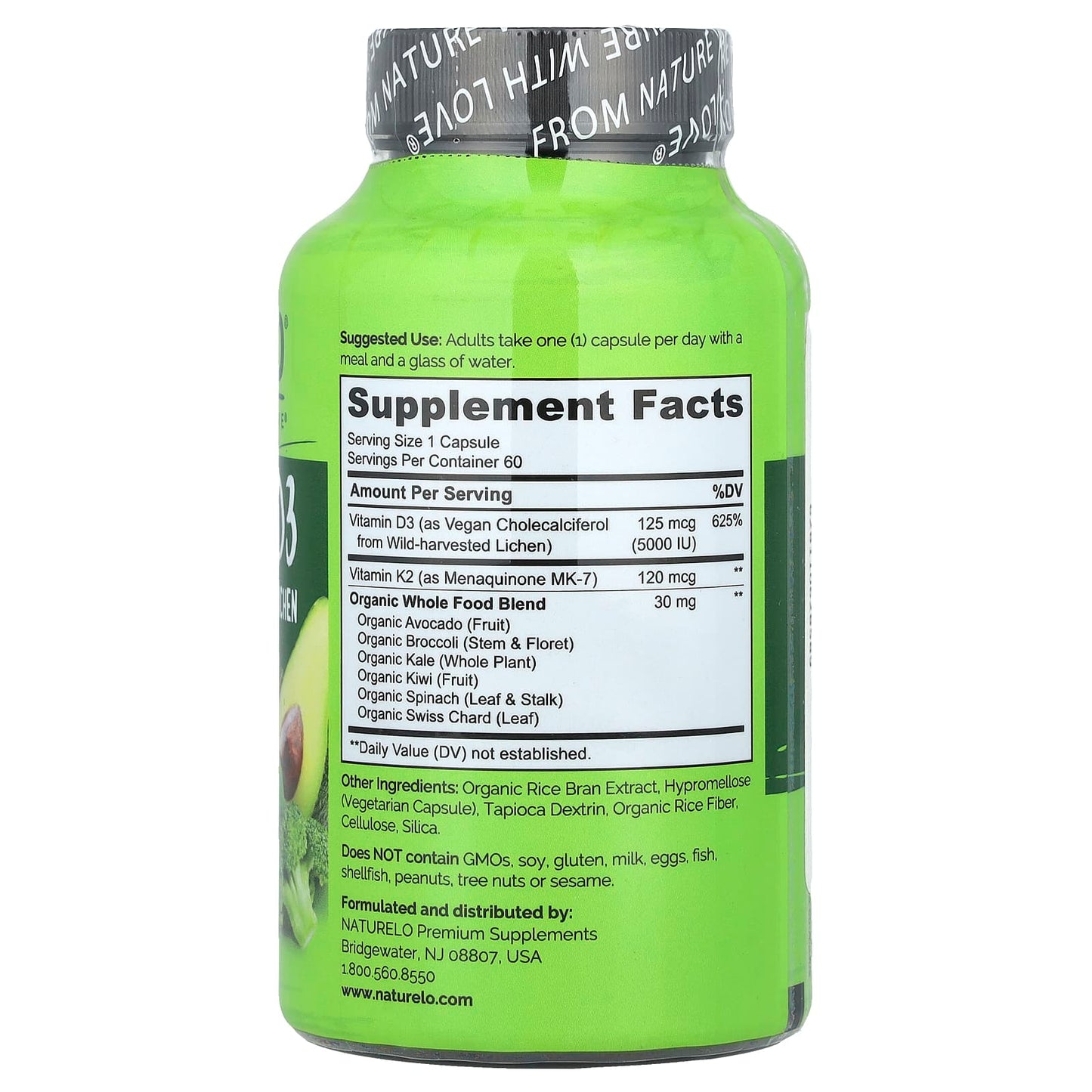 NATURELO, Vegan Vitamin K2 + D3, 60 Vegetarian Capsules - Image 2