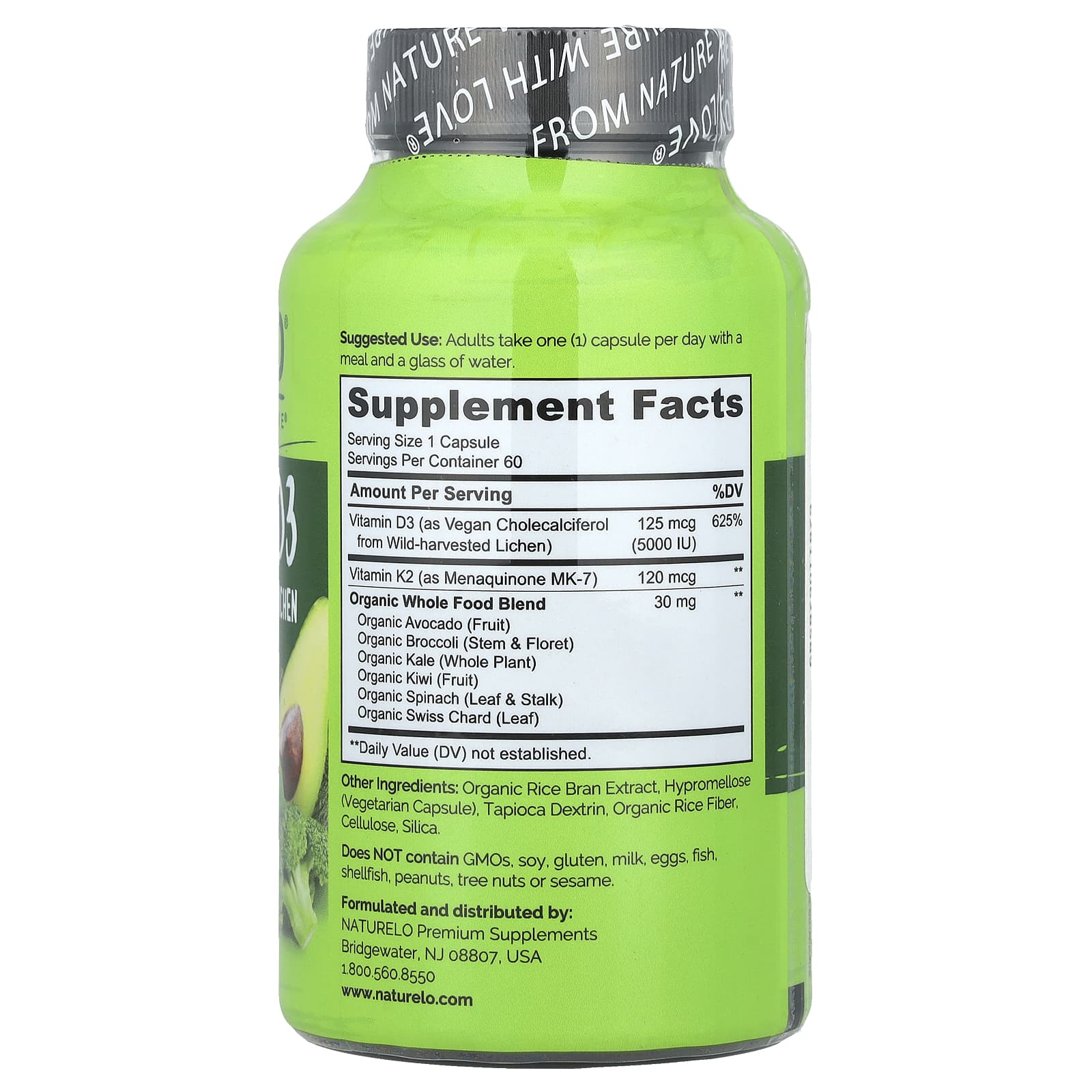 NATURELO, Vegan Vitamin K2 + D3, 60 Vegetarian Capsules - Image 2