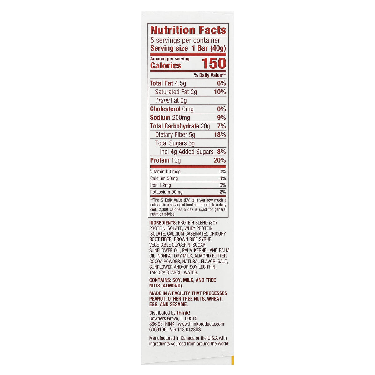 Think !, Snack Protein Bar, Salted Caramel, 5 Bars, 1.41 oz (40 g) Eac ...